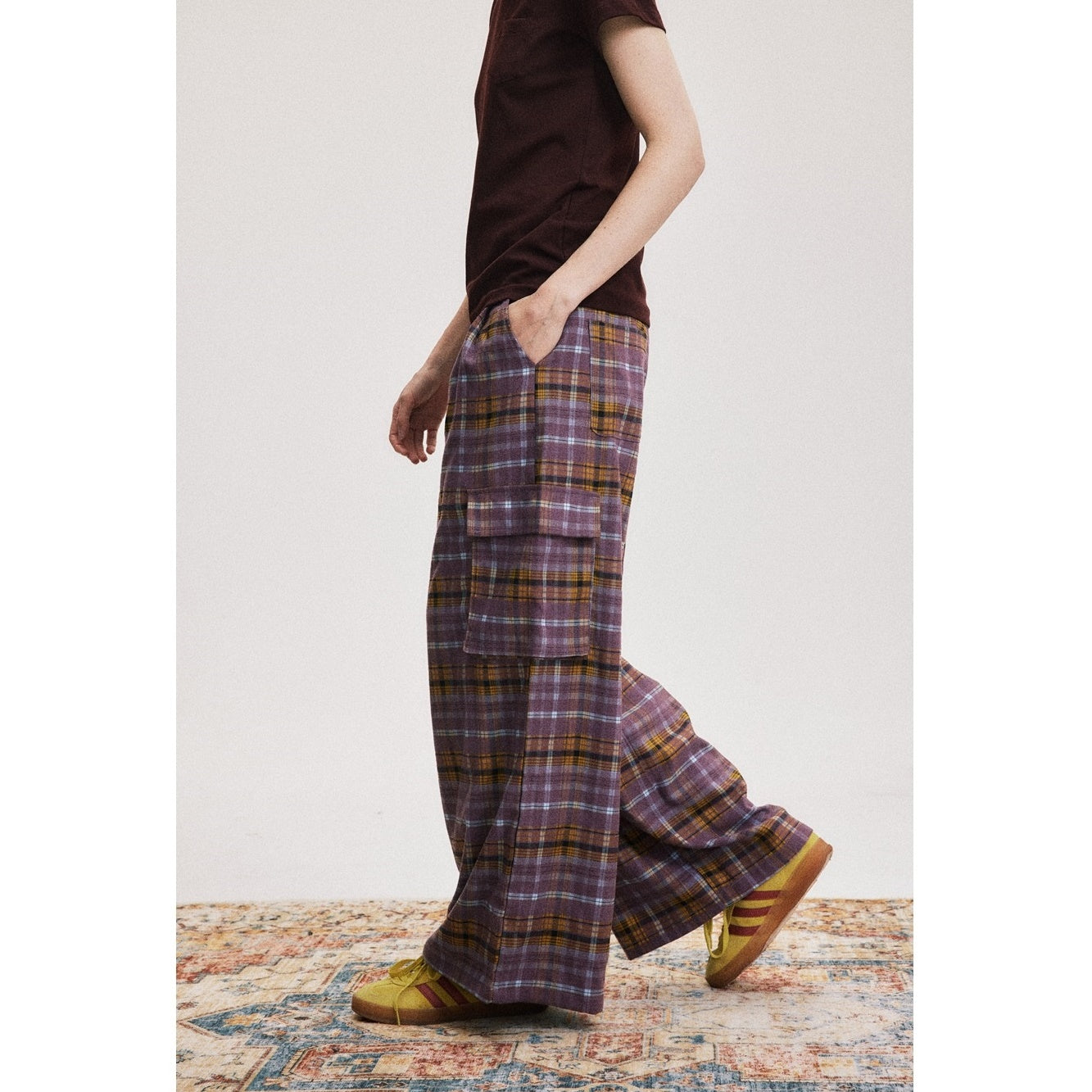 Loose Straight Plaid Casual Cargo Pants SP7008