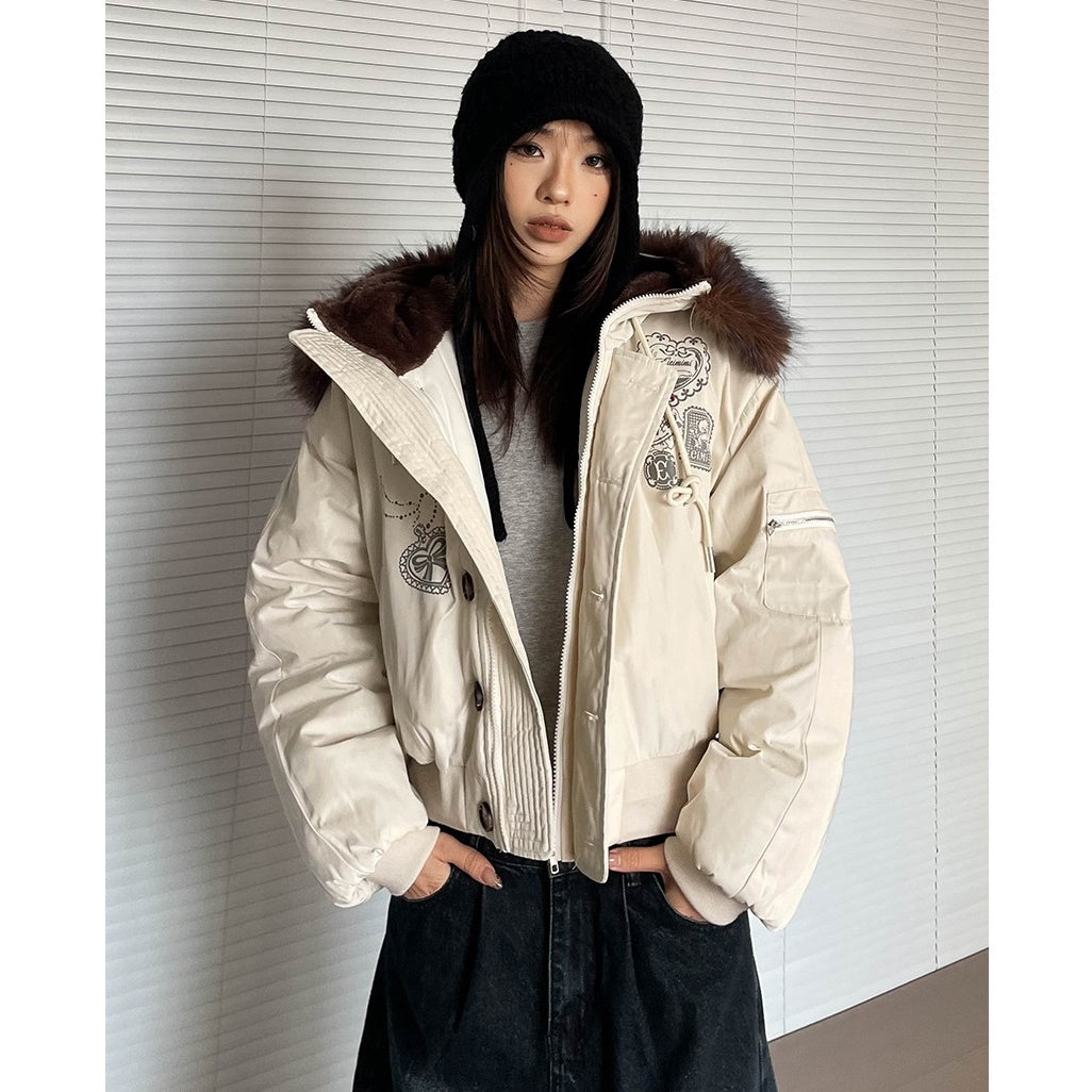 Hooded Volume Fur Collar Cropped Padded Jacket MW9770