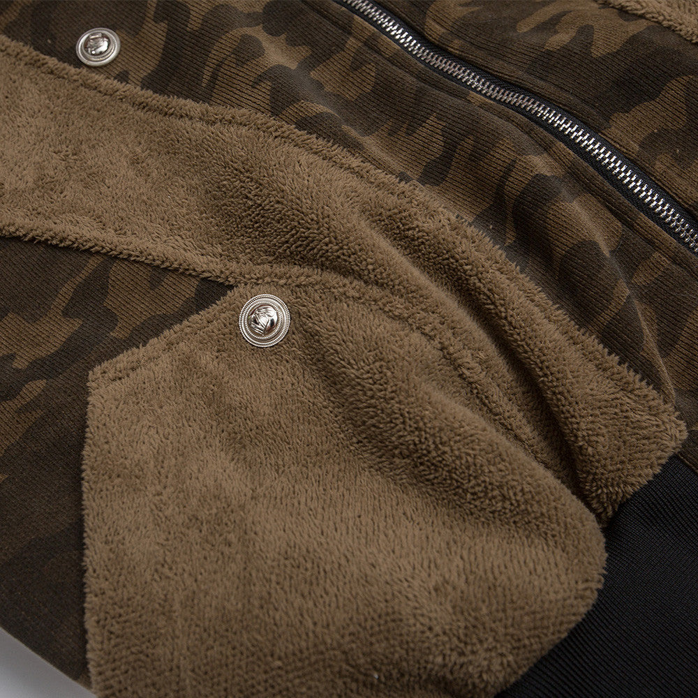 Camouflage Patchwork Fur Collar Hooded Jacket MW10312