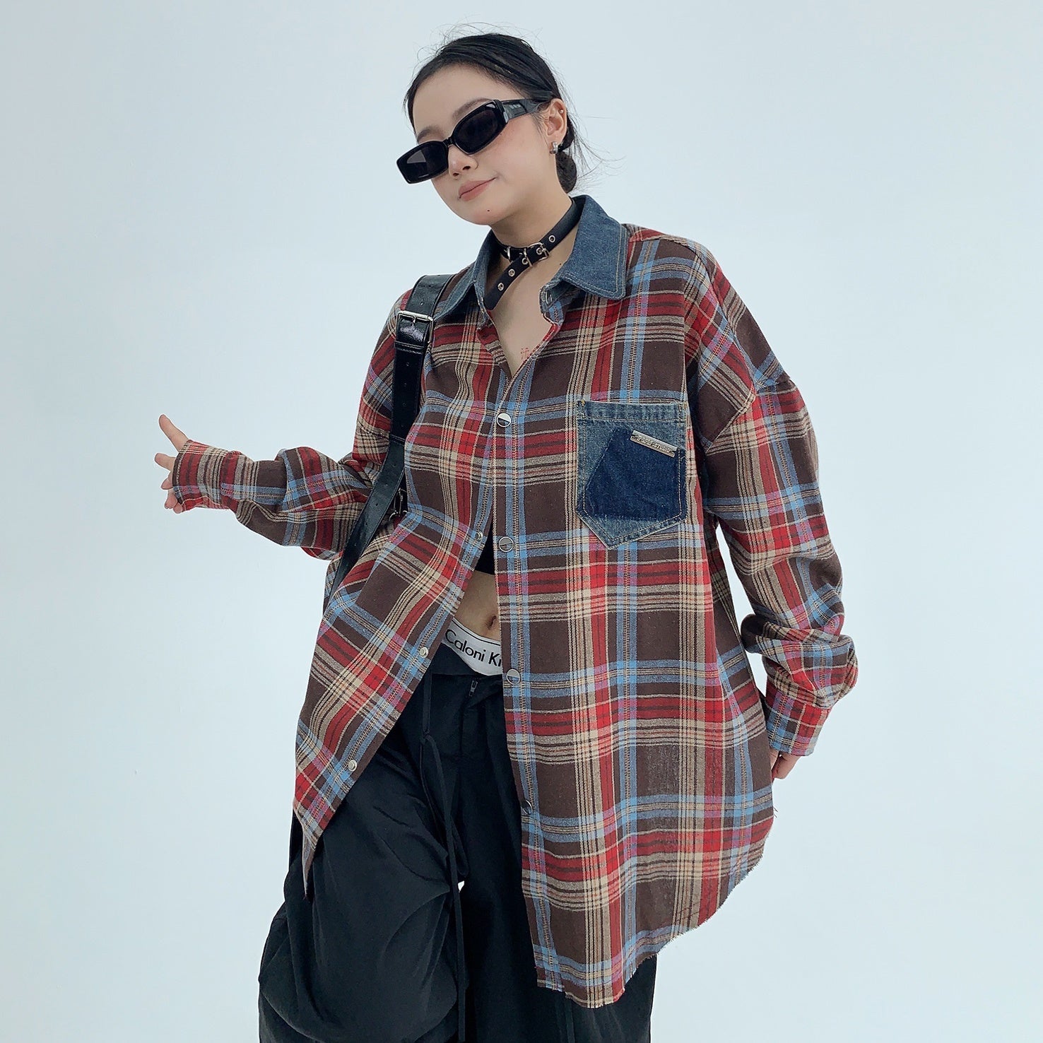 Retro Oversize Plaid Long-sleeved Shirt MW9435