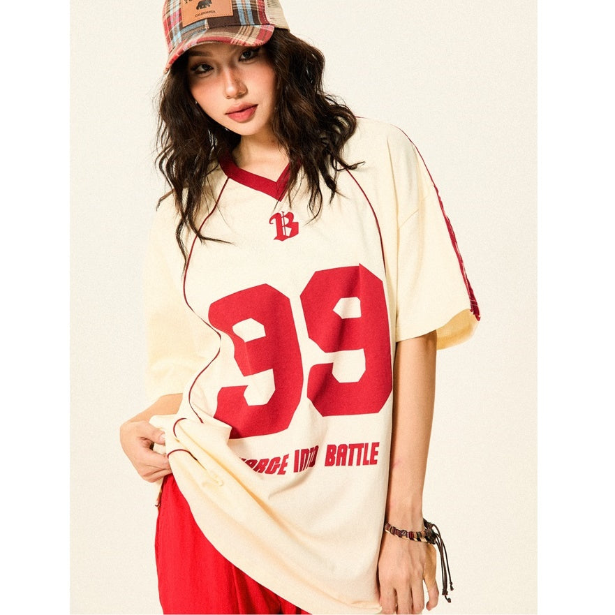 V-Neck Soccer Uniform Style Casual T-Shirt YS7002