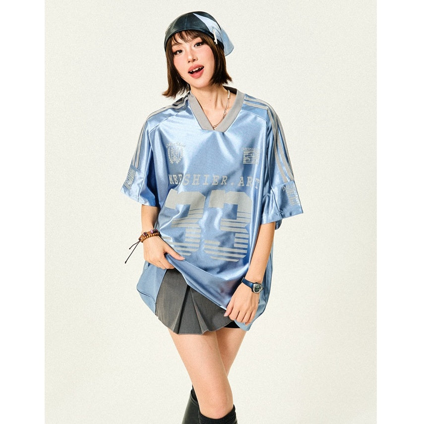 V-neck 33-Letter Sports Style T-shirt MW10104