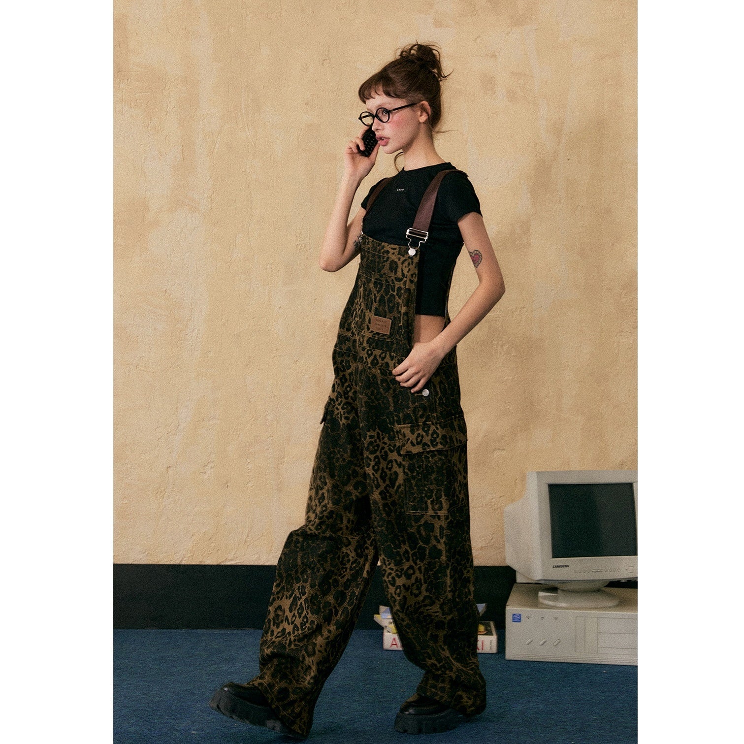 Leopard Print Denim Loose Overall EZ121