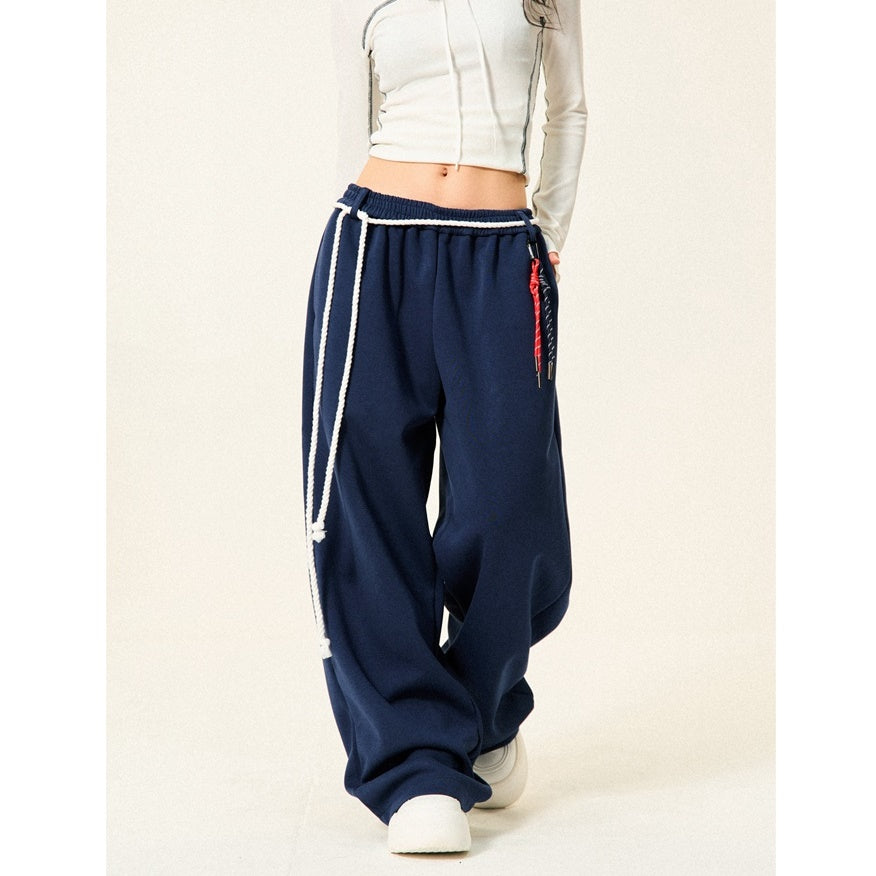 Braided Rope Loose Straight Sweatpants YS014