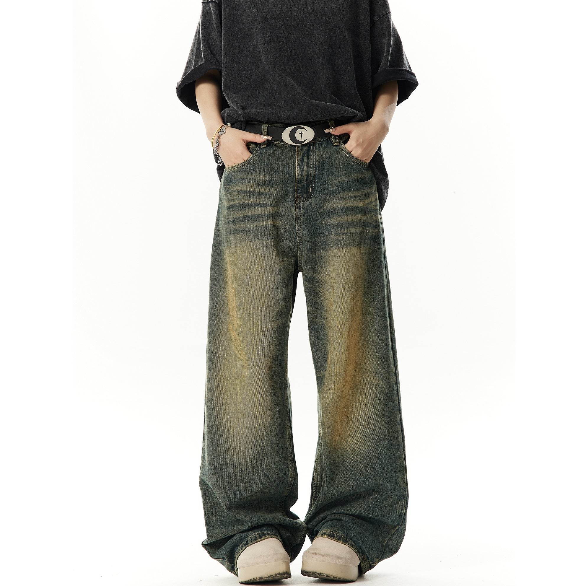washed vintage style wide-leg jeans HG7013
