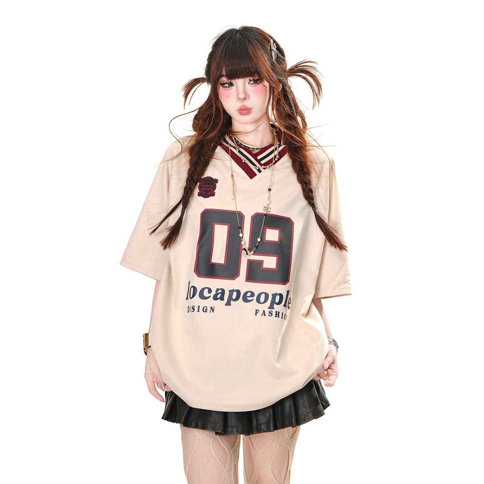 Sports Style V-Neck Number T-Shirt KK2054