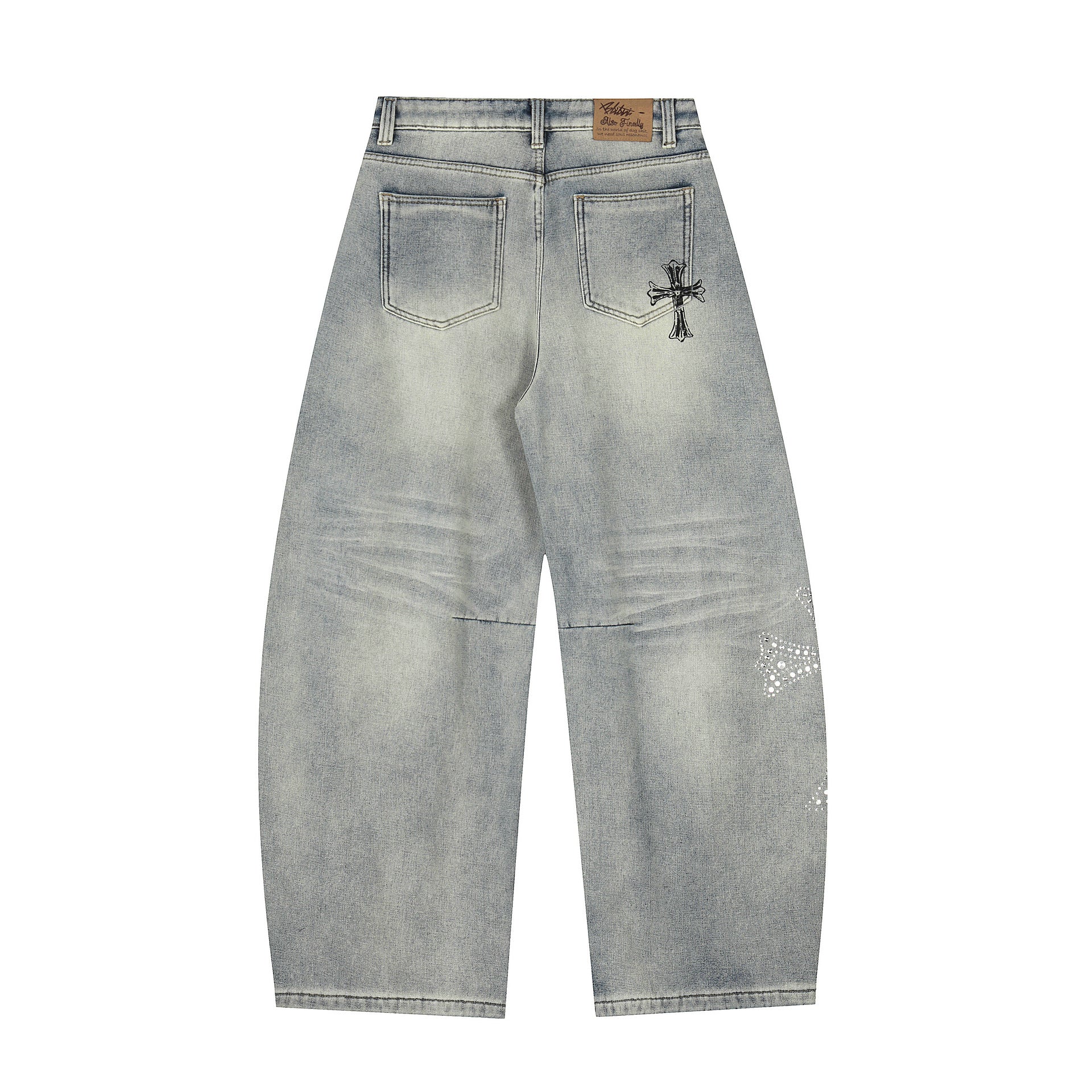 Cross Rhinestone Gothic Style Wide-Leg Jeans MW10357