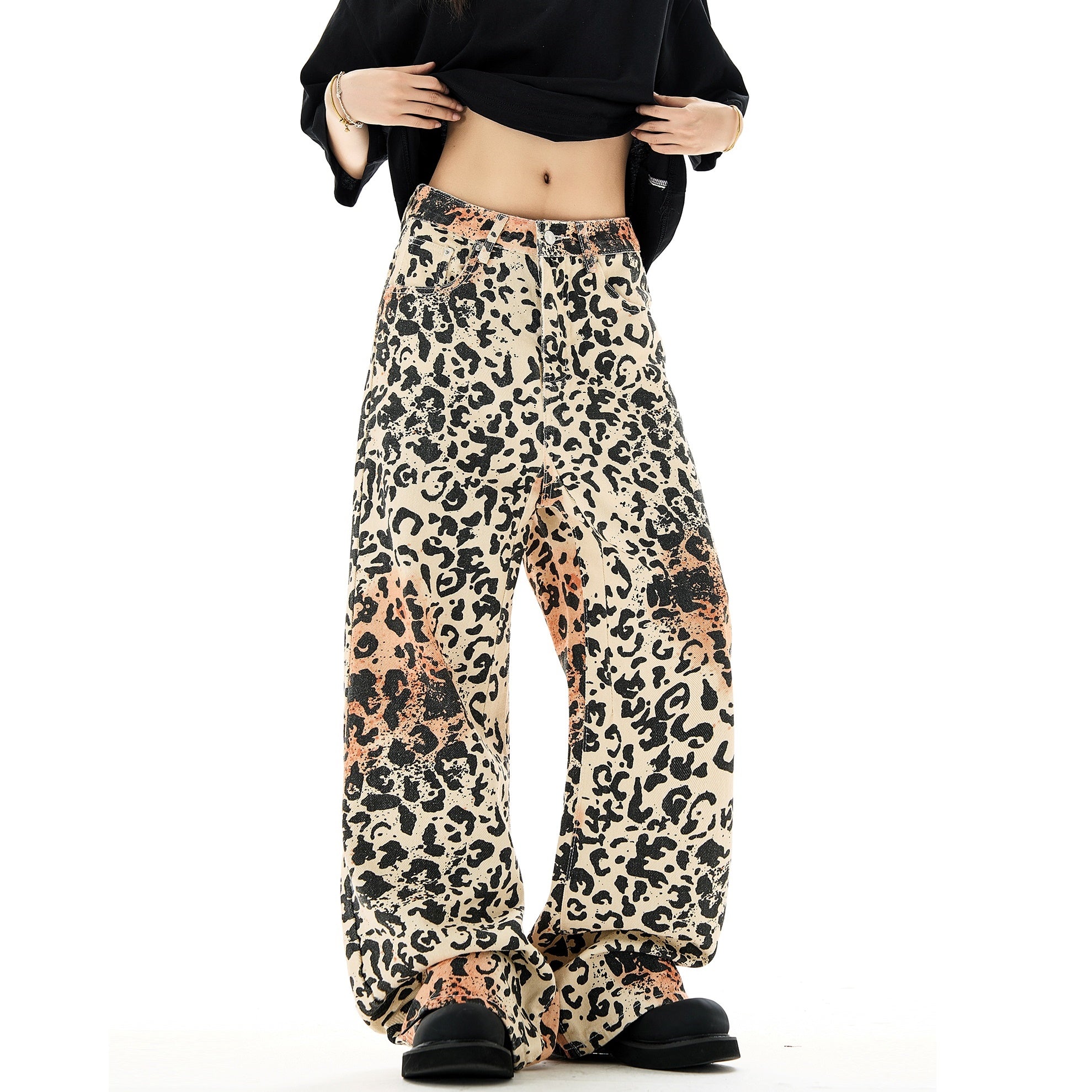 Leopard Print Straight Leg Jeans HG7100