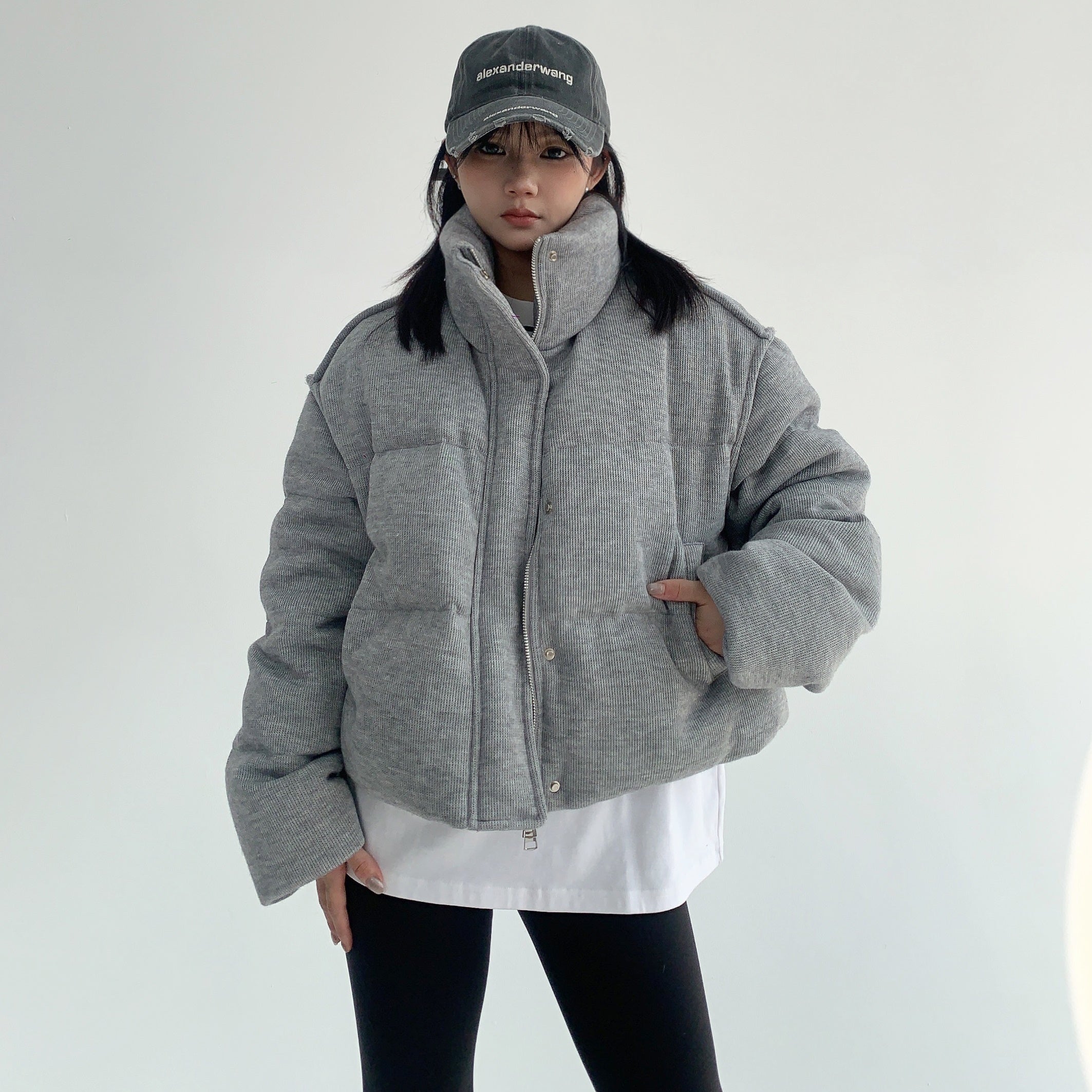 High-Neck Knit Texture Short Padded Jacket MW9590