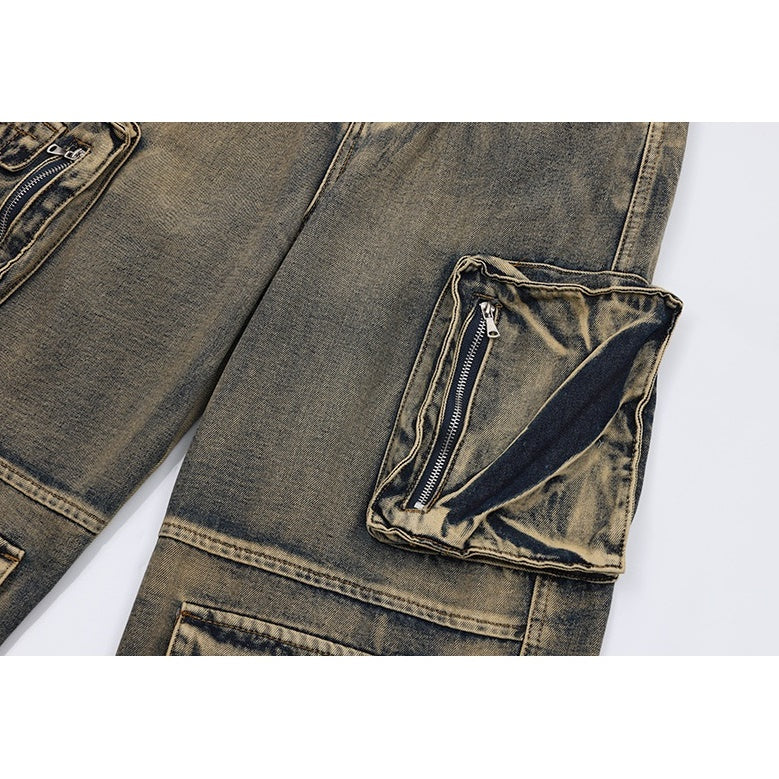 Washed Distressed Street Design Cargo Jeans MW9492