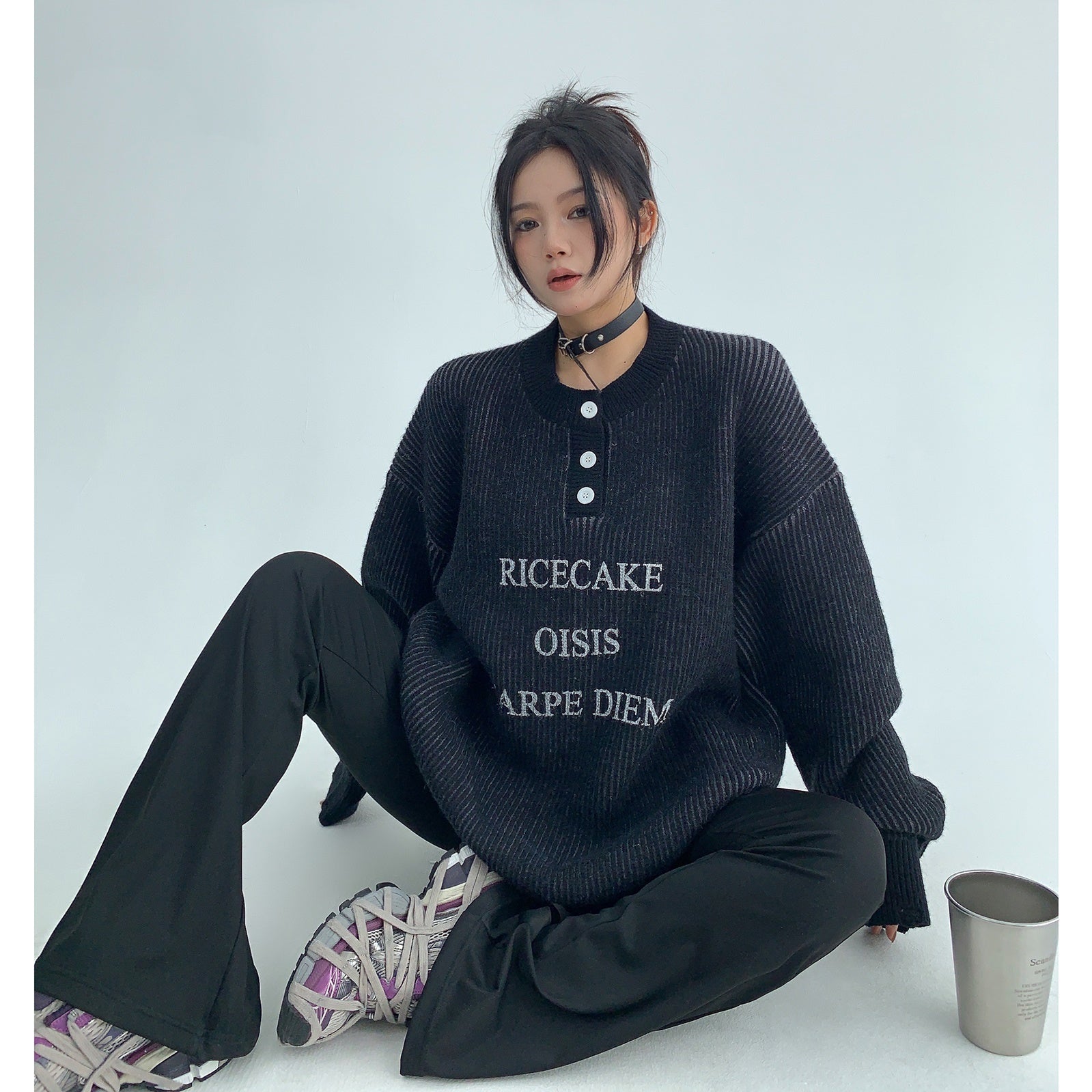 Printing Niche Thick Needle Thickened Crewneck Sweater MW9601