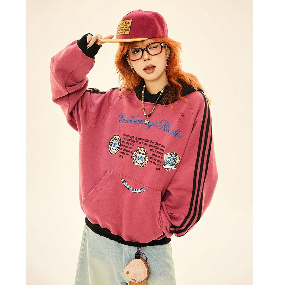 Retro Ripped Line Sleeve Hoodie MW9346