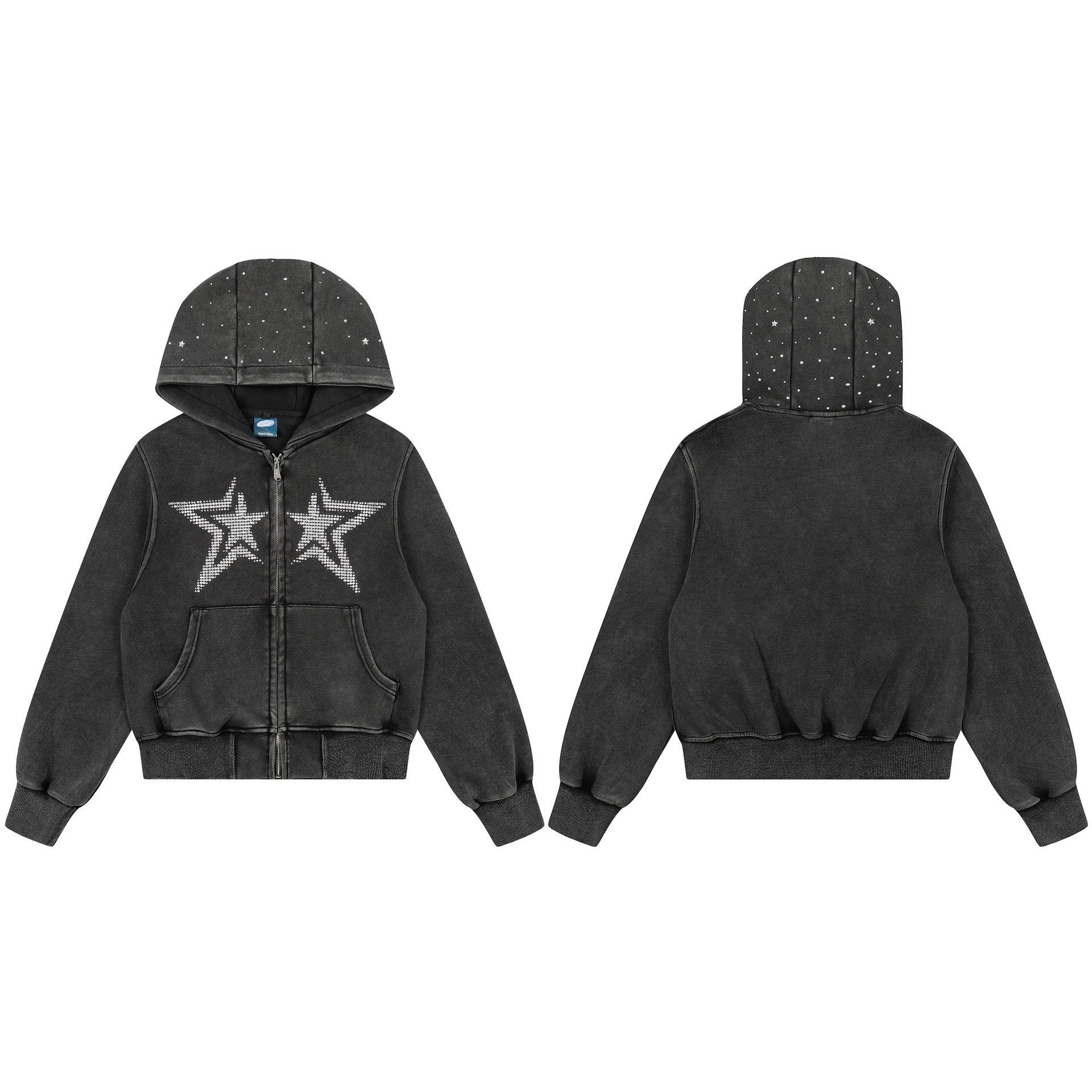 Rhinestone Star Decoration Hooded Parka MW10387