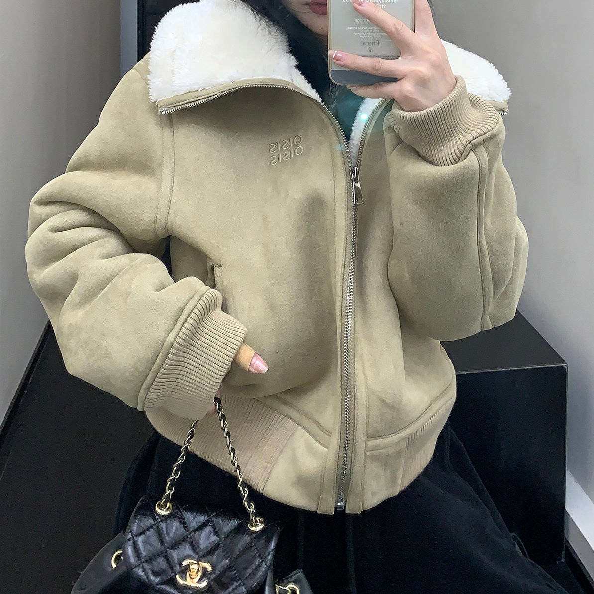 Fake Suede High Neck Boa Jacket MW9750