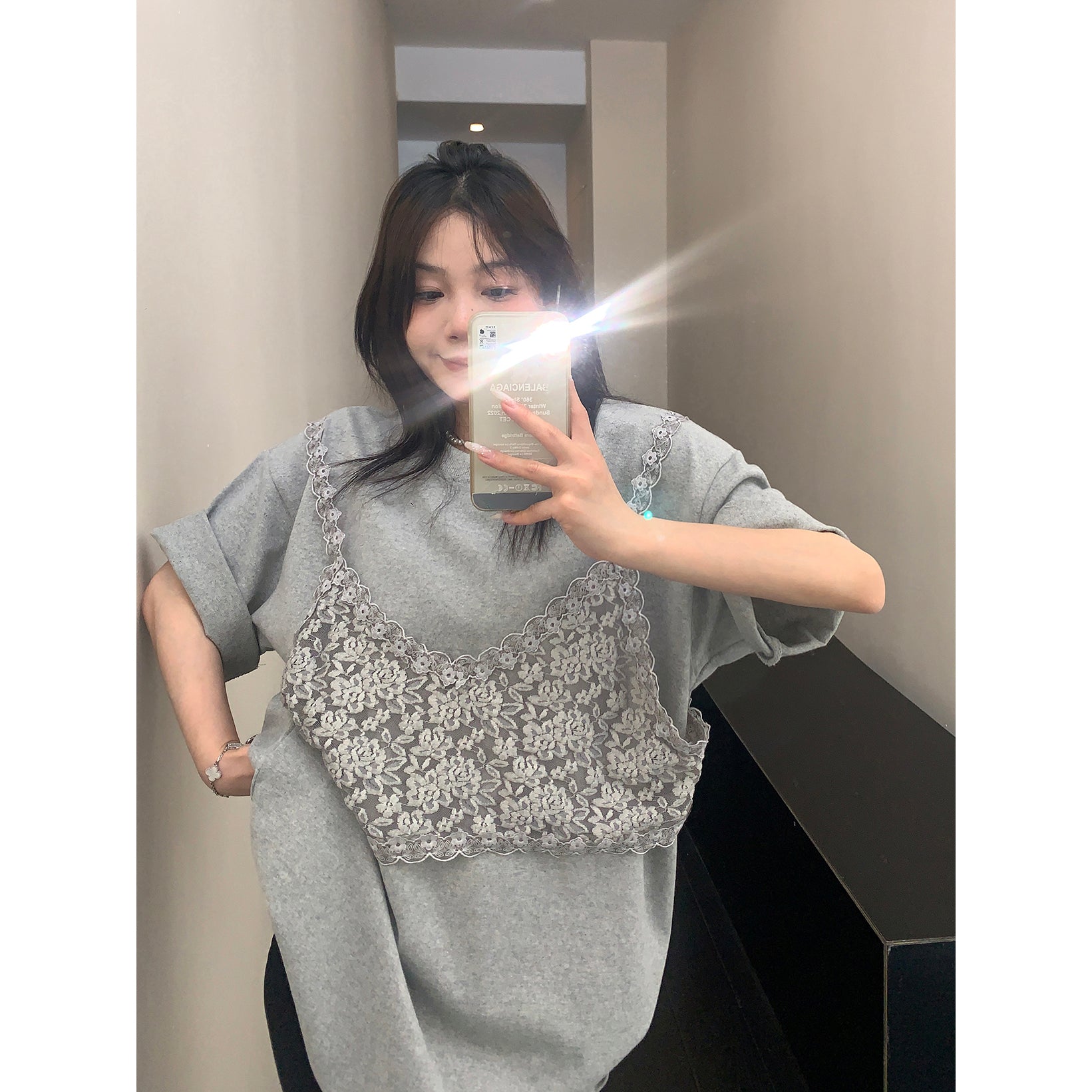 Lace Camisole Stitch Fake Layered T-shirt MW10073