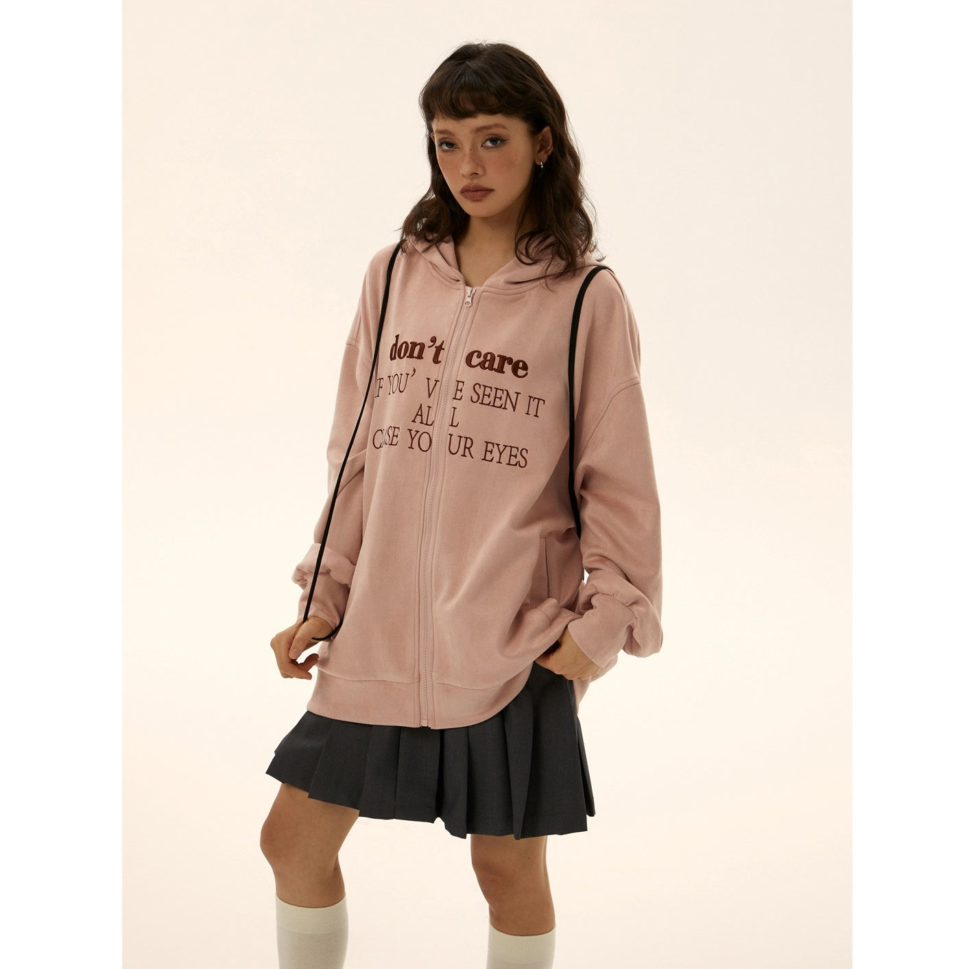 Oversize Fake Suede Letter Embroidery Parka EZ139