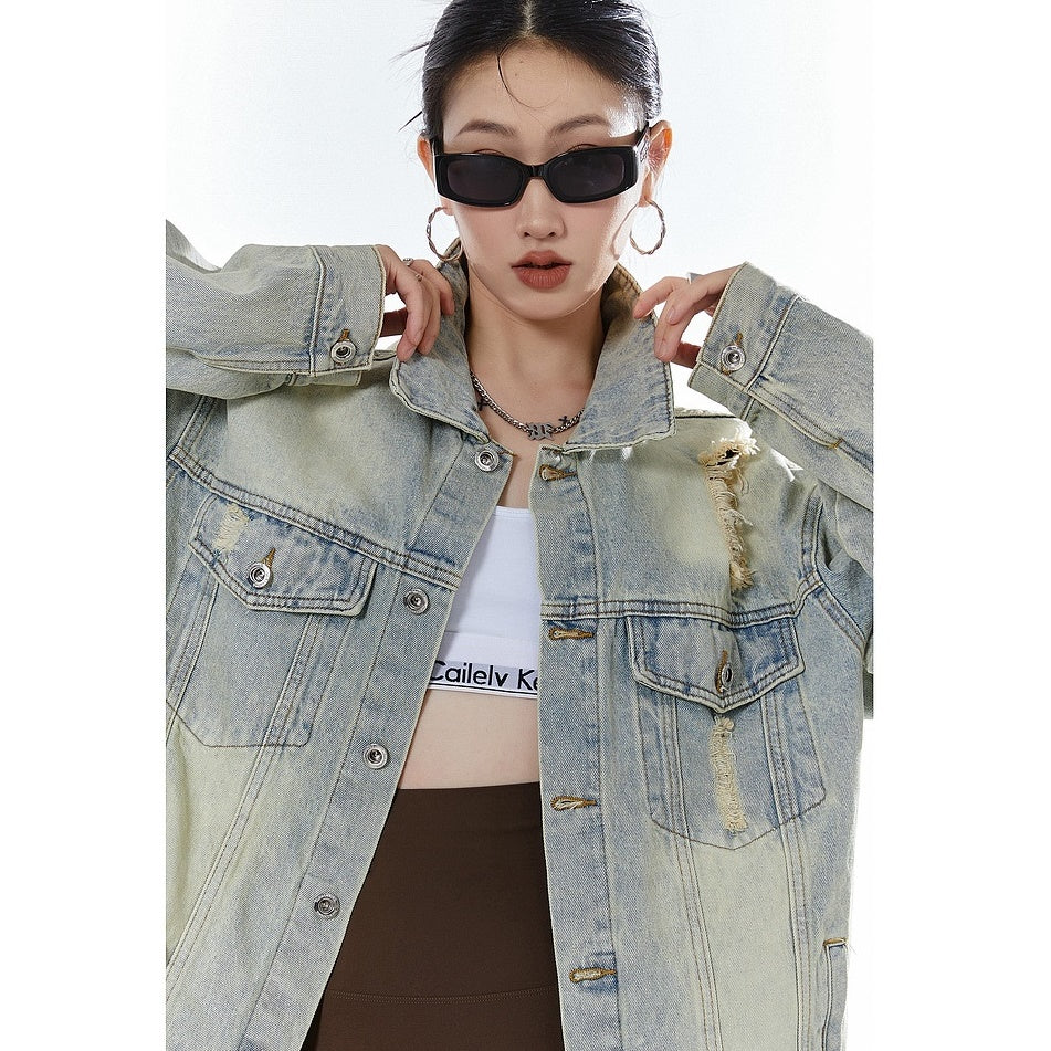 Vintage Washed Loose Denim Jacket MW9323