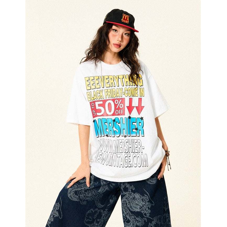 Colorful Letter Loose Pop T-Shirt YS7013