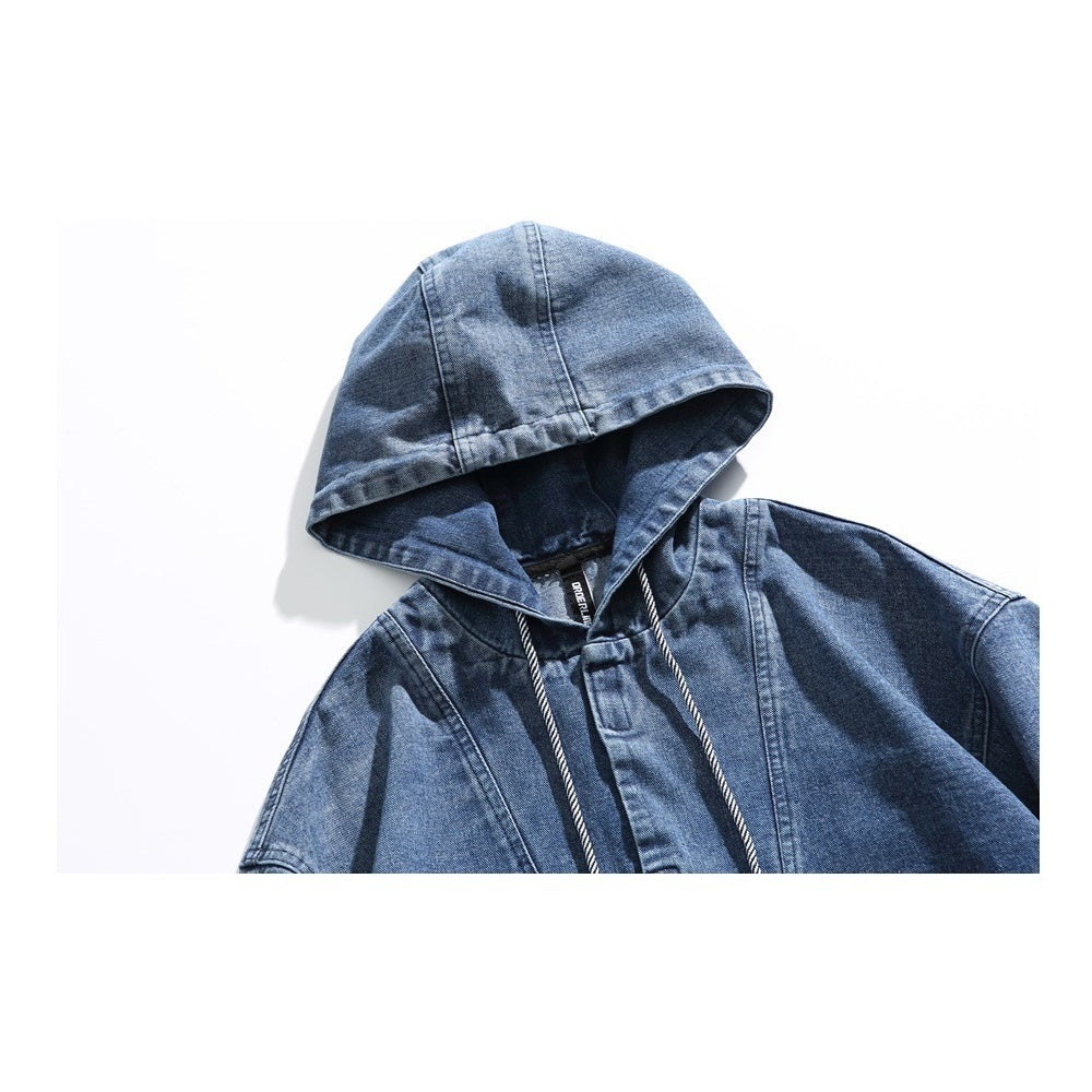Washed Denim Loose Hooded Pullover JK580