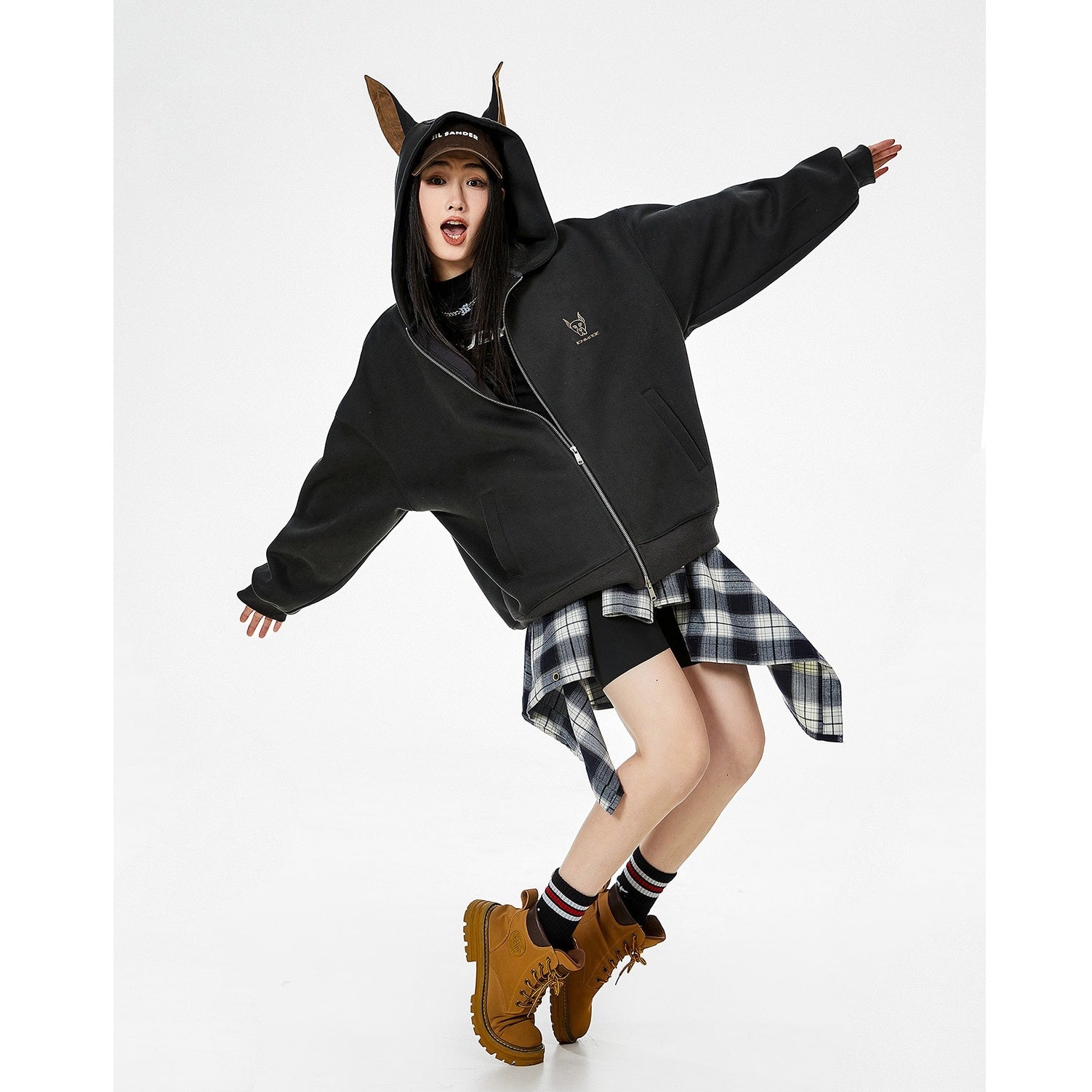 Doberman Ear Hooded ZIP-Up Sweat IC9004