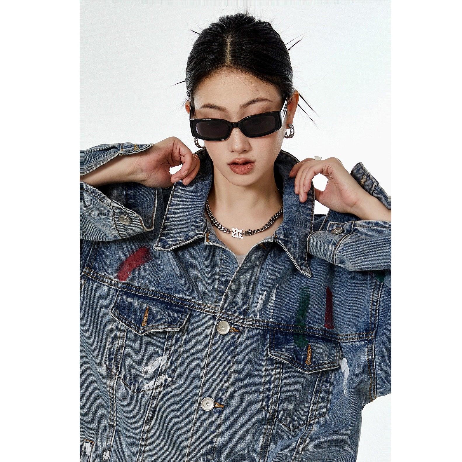 Retro Ink Splash Loose Denim Jacket MW9470