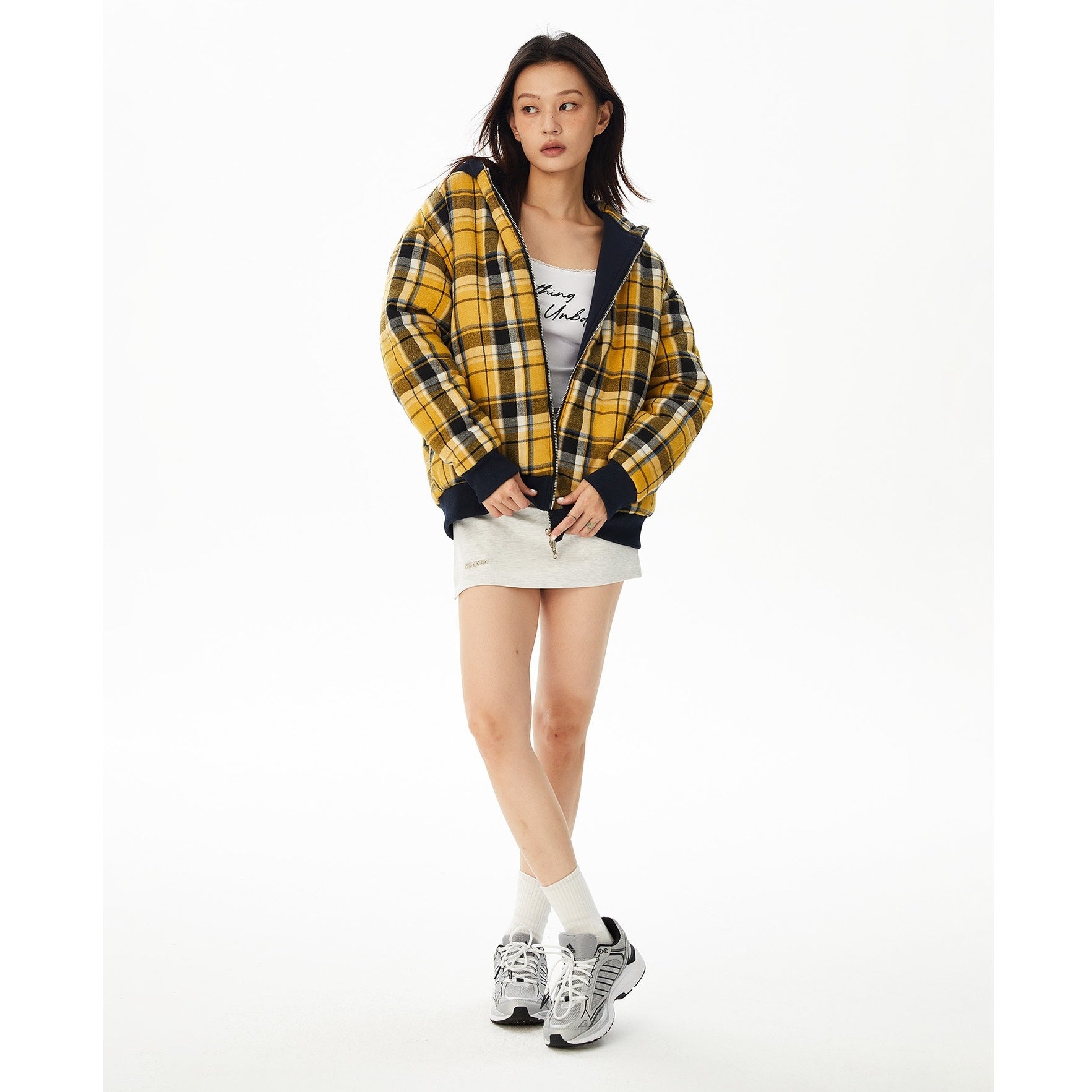 Reversible Plaid Hooded Zipper Jacket MW9732