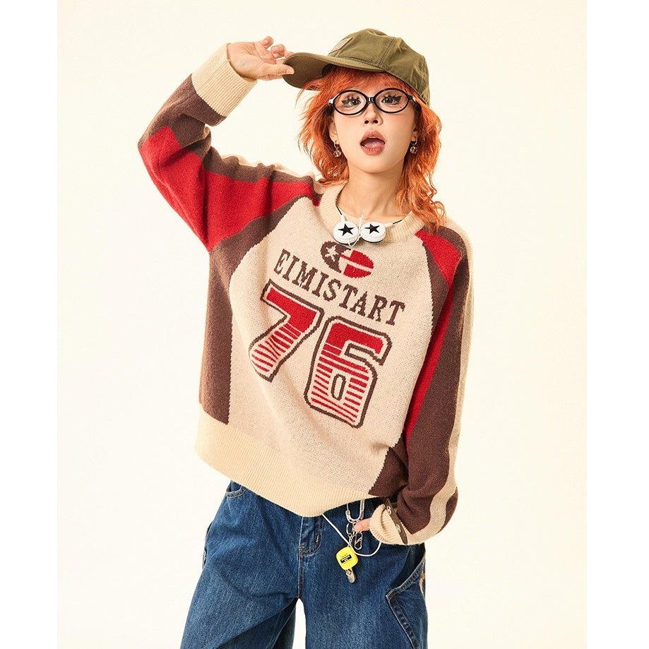 Sporty Letter Crew Neck Sweater MW9426