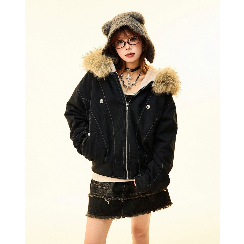 Fur Collar Work Style Hooded Blouson MW9807