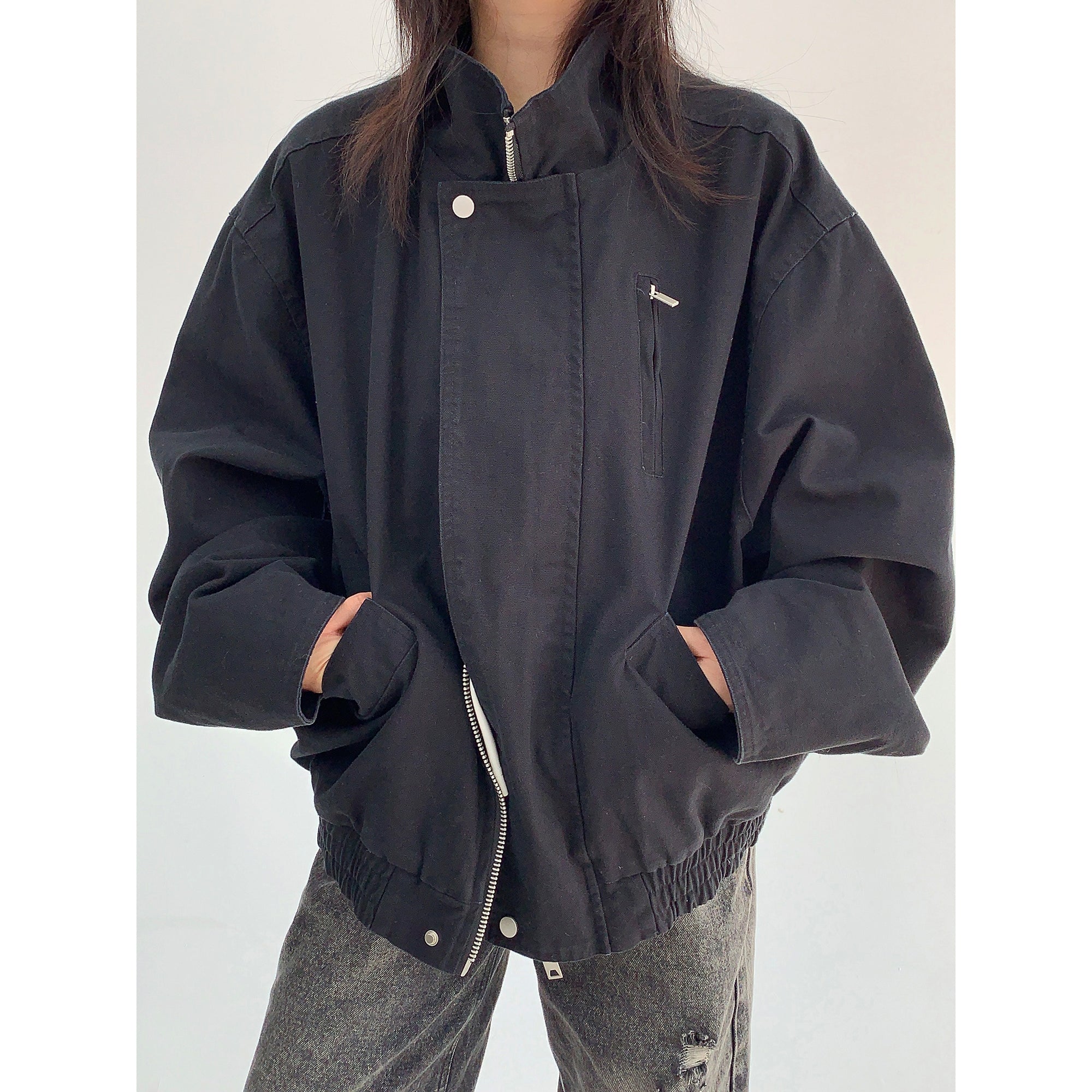 Wash Style Stand Collar Loose Blouson MW9856