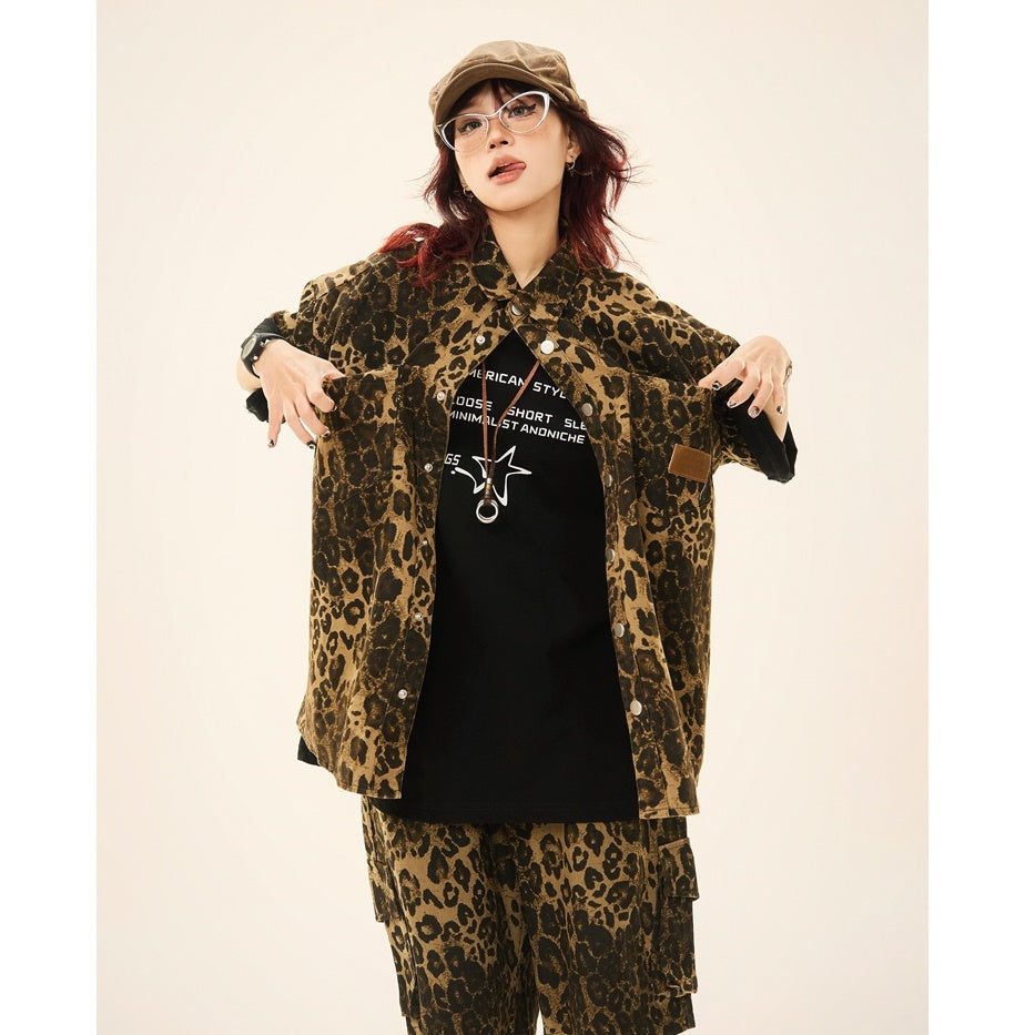 Vintage Leopard Print Short Sleeve Shirt MW9268