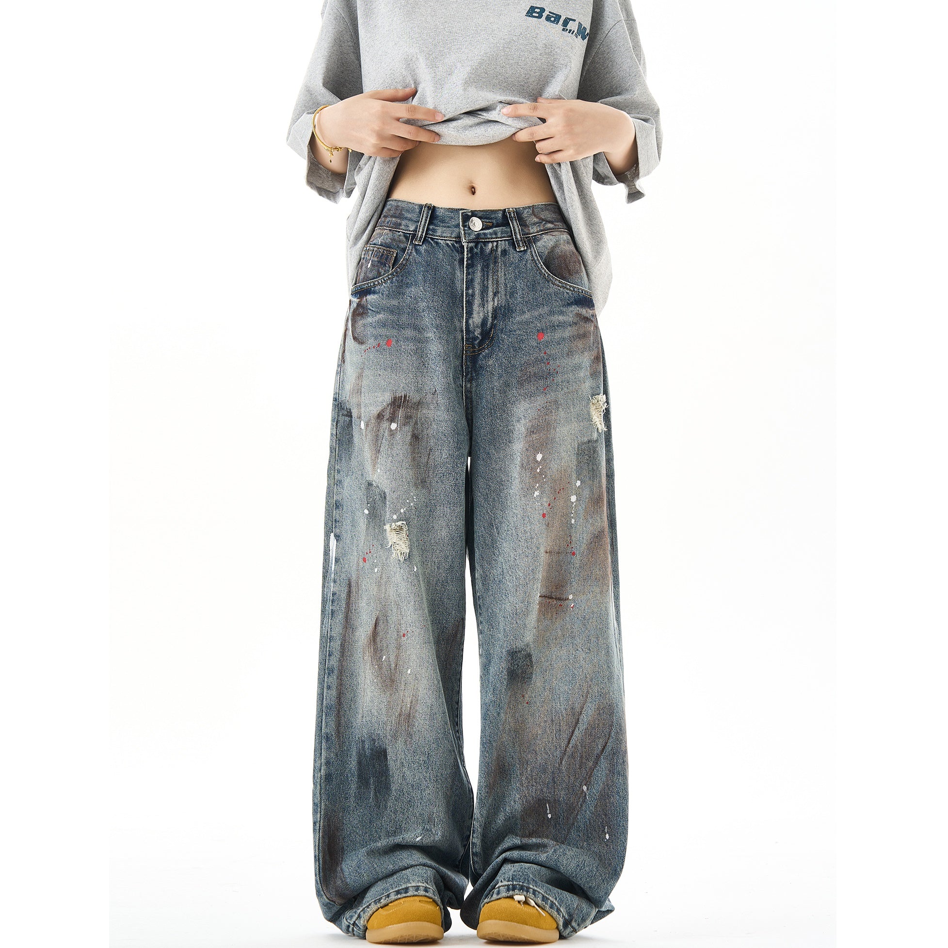 Dirty Dyed Distressed Ripped Jeans HG7033