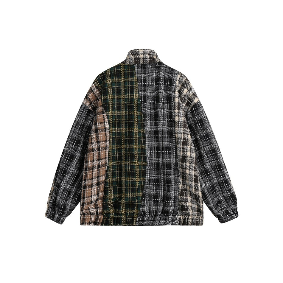 Stand Collar Loose Patchwork Plaid Jacket MW9660