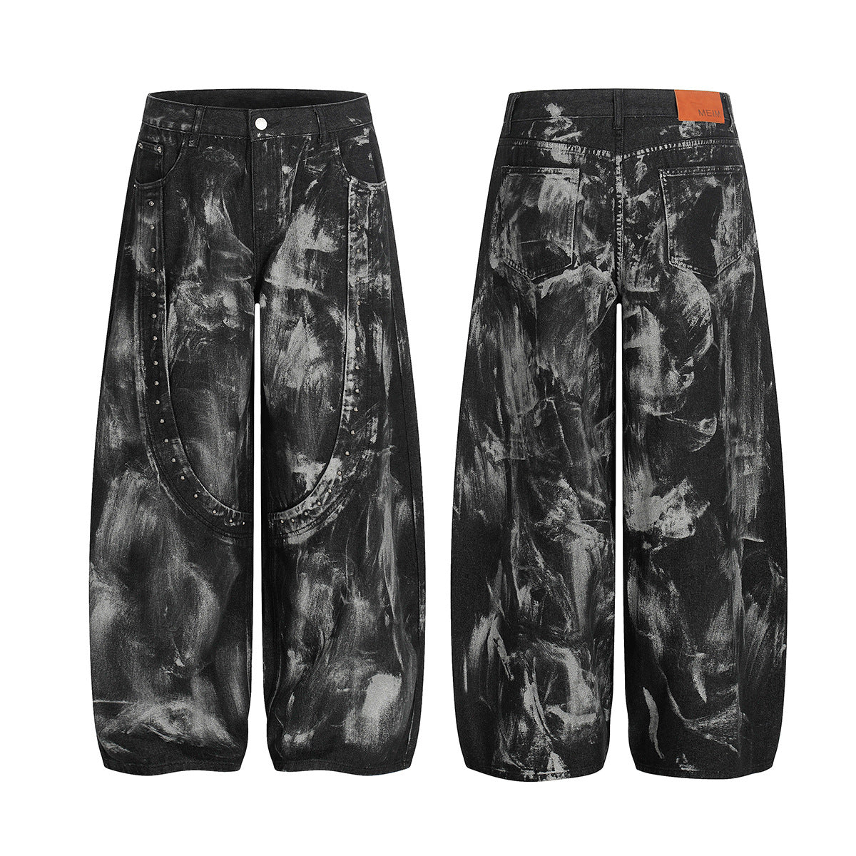 Stained Washed Studded Wide-leg Curve Jeans MW10364