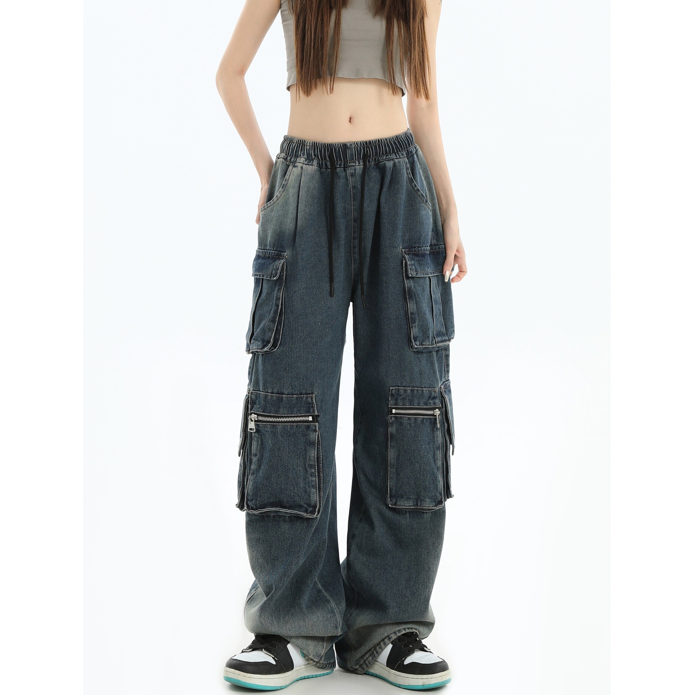 Gradient Wash Wide-Leg Cargo Jeans IN7014