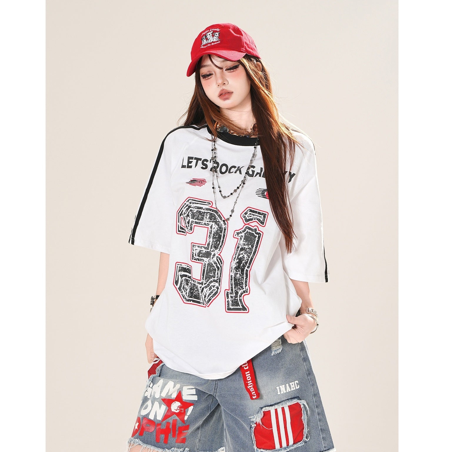 Loose Line Sleeve Raglan T-shirt KK2063