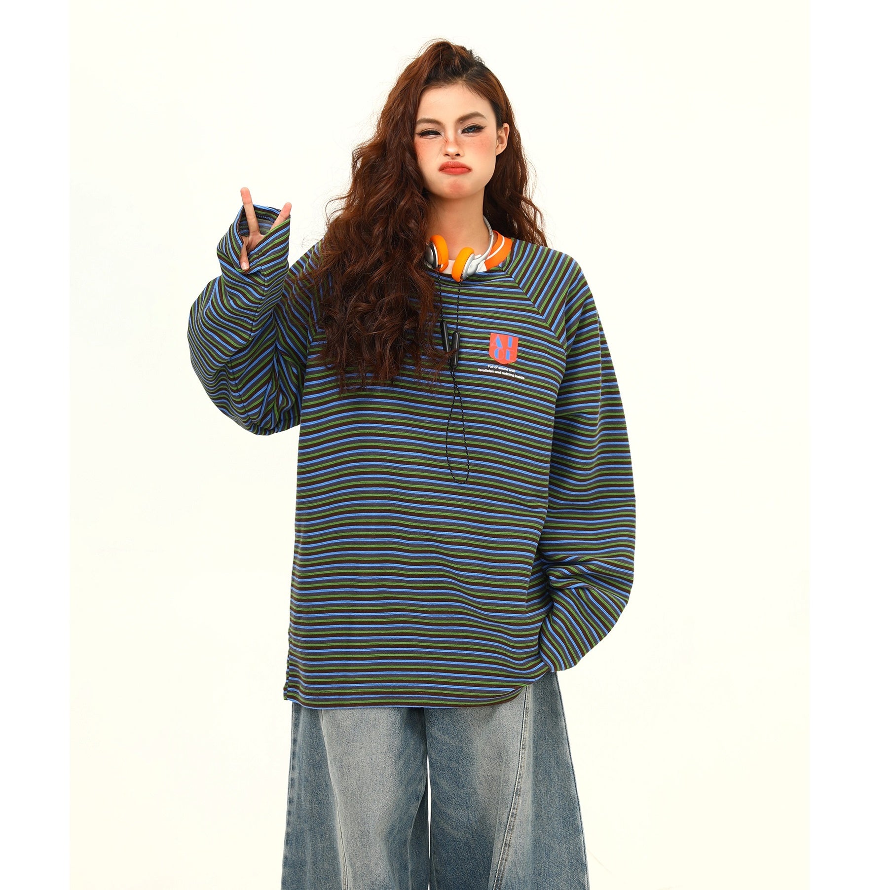 Retro Contrast Border Long Sleeve T-shirt MW9382