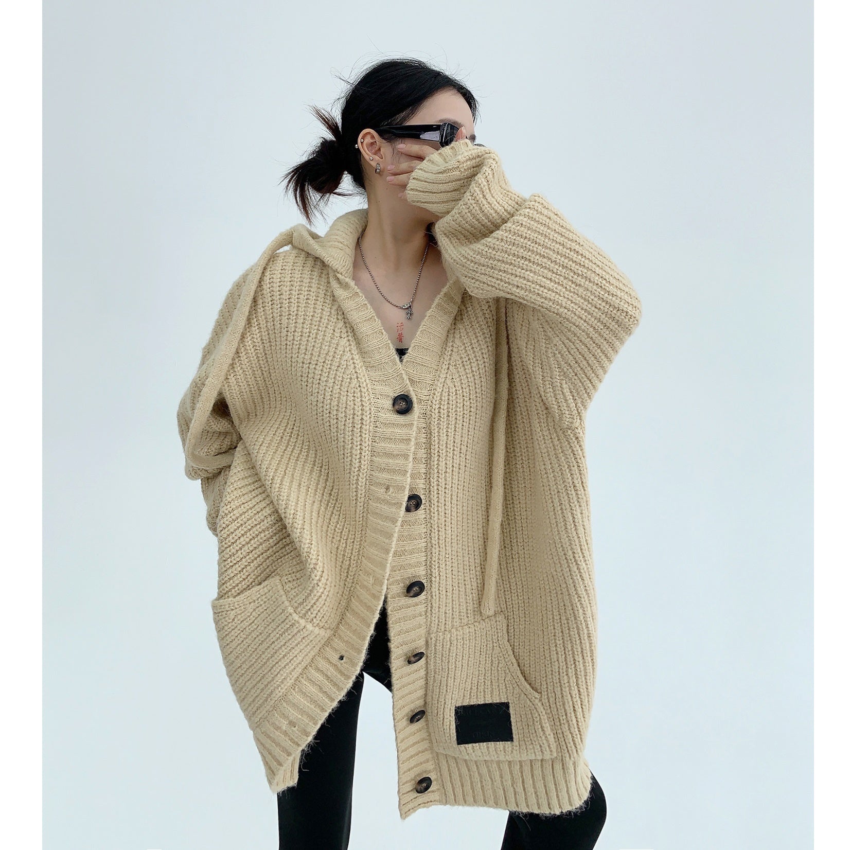 Heavy Industry Coarse Needle Hooded Knitted Jacket MW9512