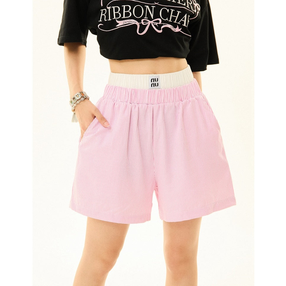 Double Waist Striped Wide-legged Long ＆ Short Pants MW9269