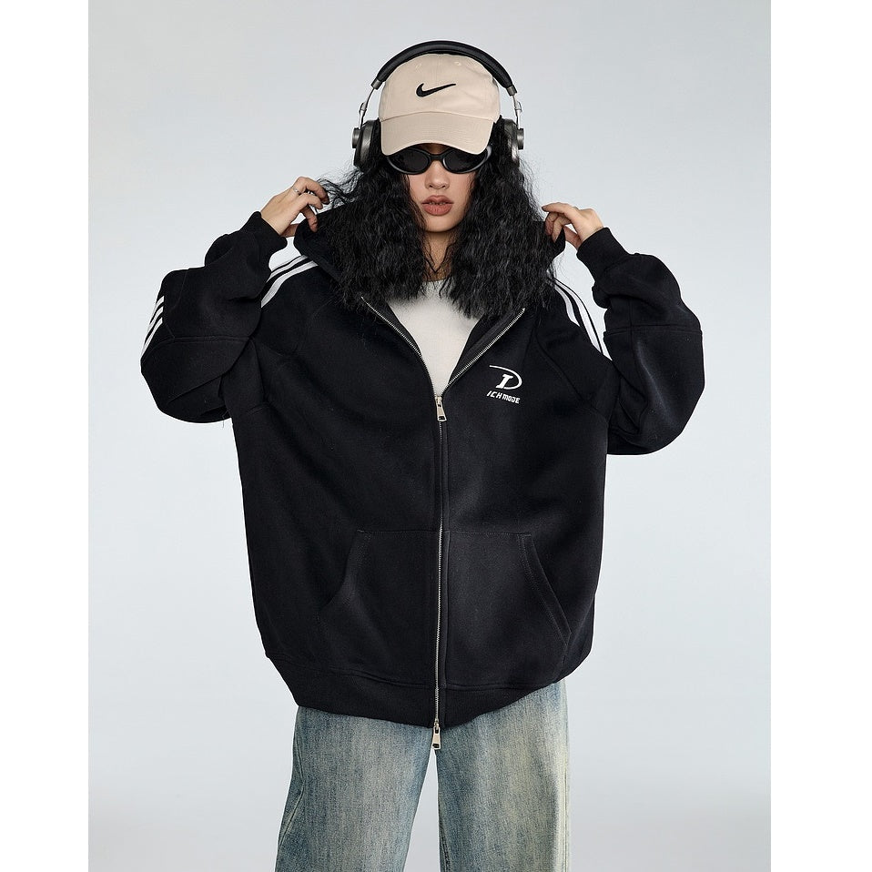 Three-Line ZIP-Up Sporty Hooded Parka MW9319