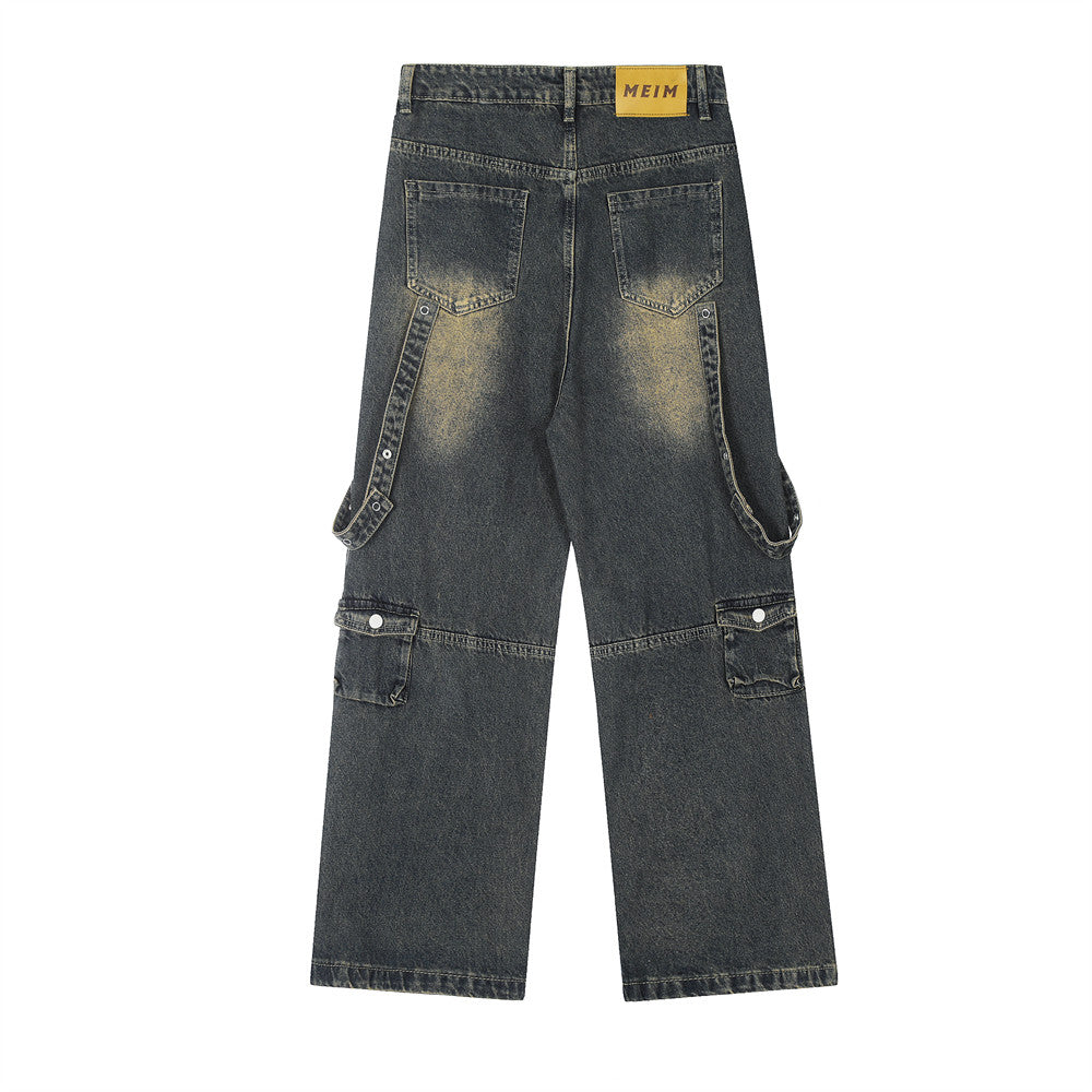 Loose Straight Strap Cargo Jeans MW9663