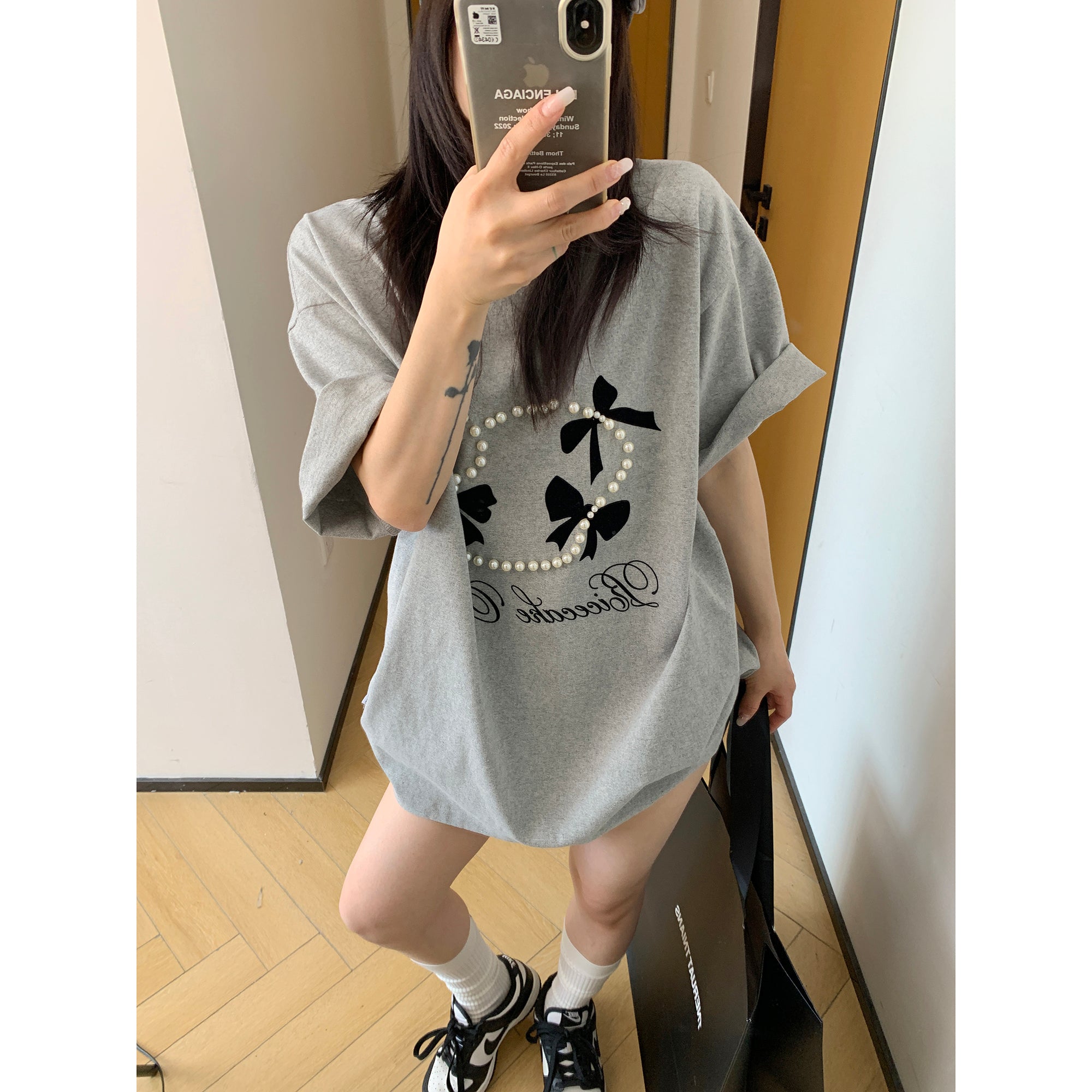 Flocking Bow Beads T-shirt MW10076