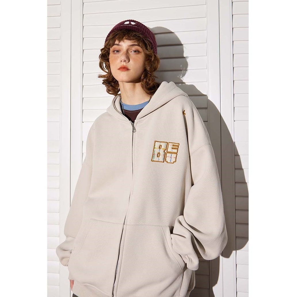 Patch Embroidered ZIP-Up Hooded Parka BT7058