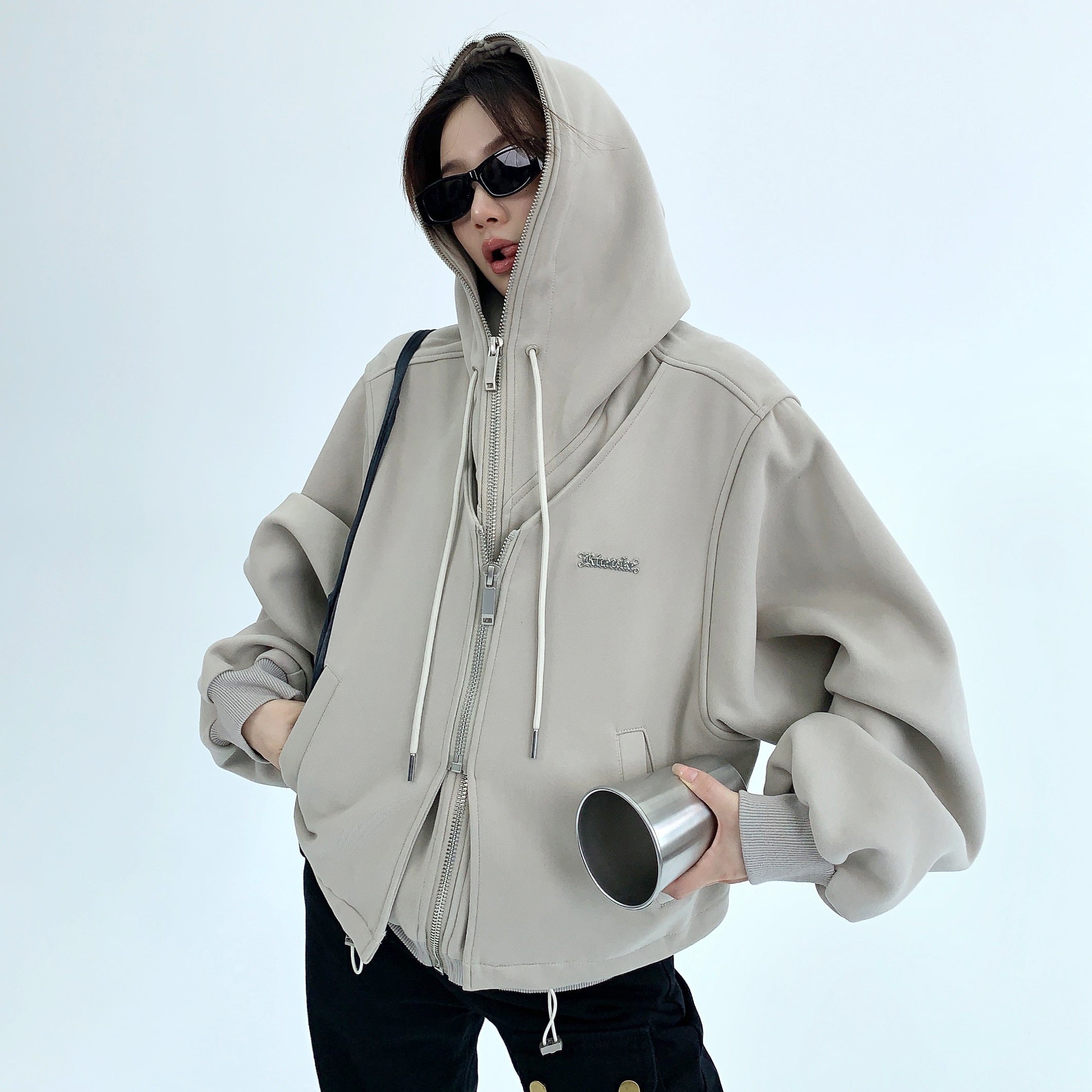 fake two-piece heavy hooded jacket MW9015