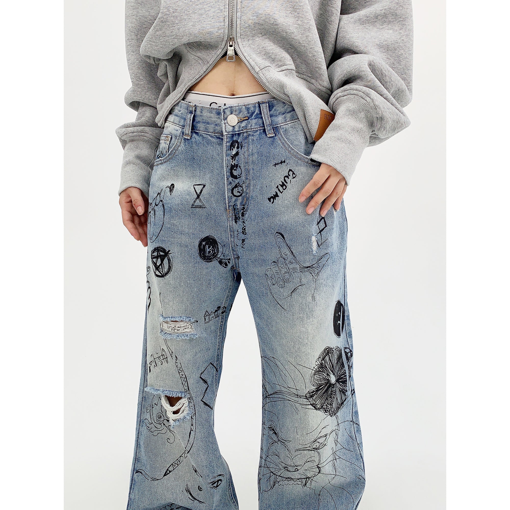 Damage Ripped Graffiti Jeans MW9563