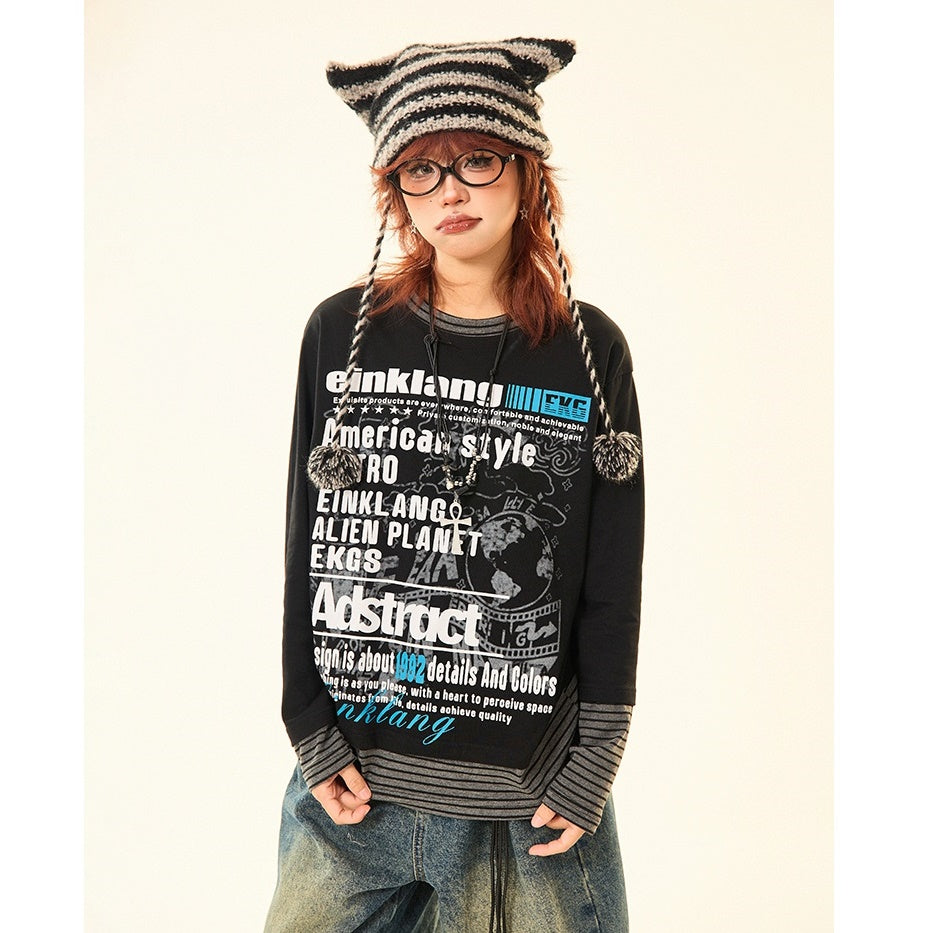 Fake Two-piece Striped Long-sleeved T-shirt MW9489