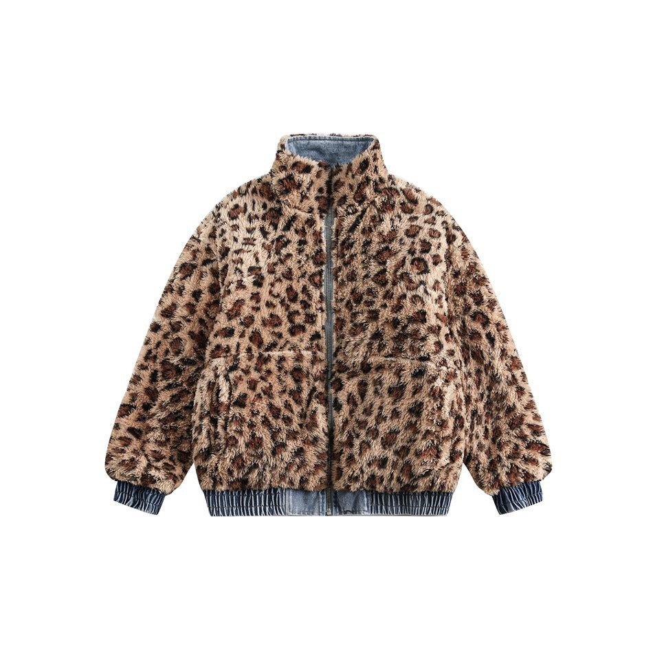 Reversible Leopard Print Stitched Denim Jacket MW9576