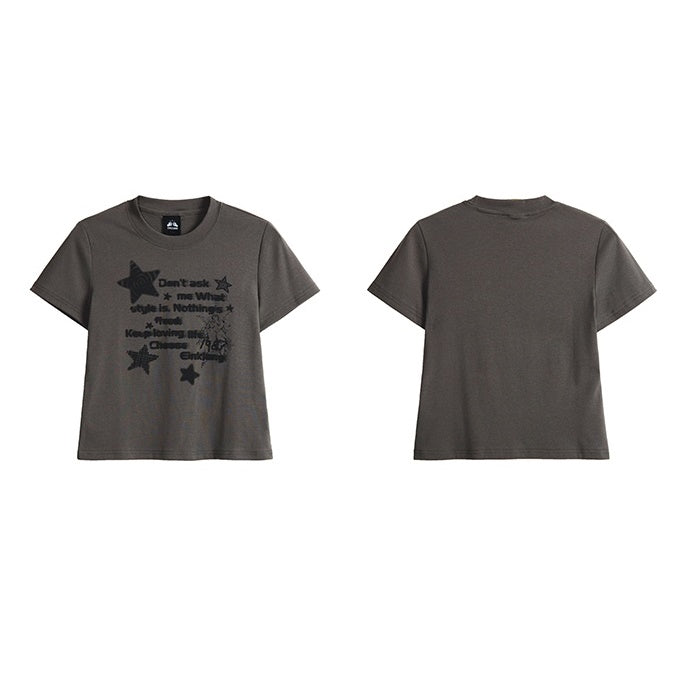 Retro Star Letter Print Slim Crop T-Shirt MW9224