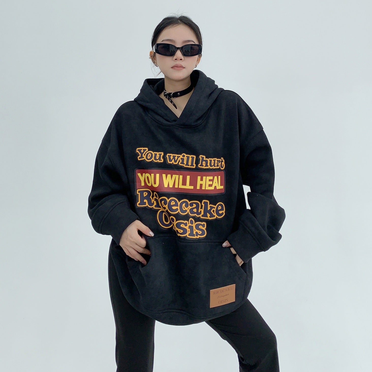 Distressed Pop Logo Printed Loose Hoodie MW9557