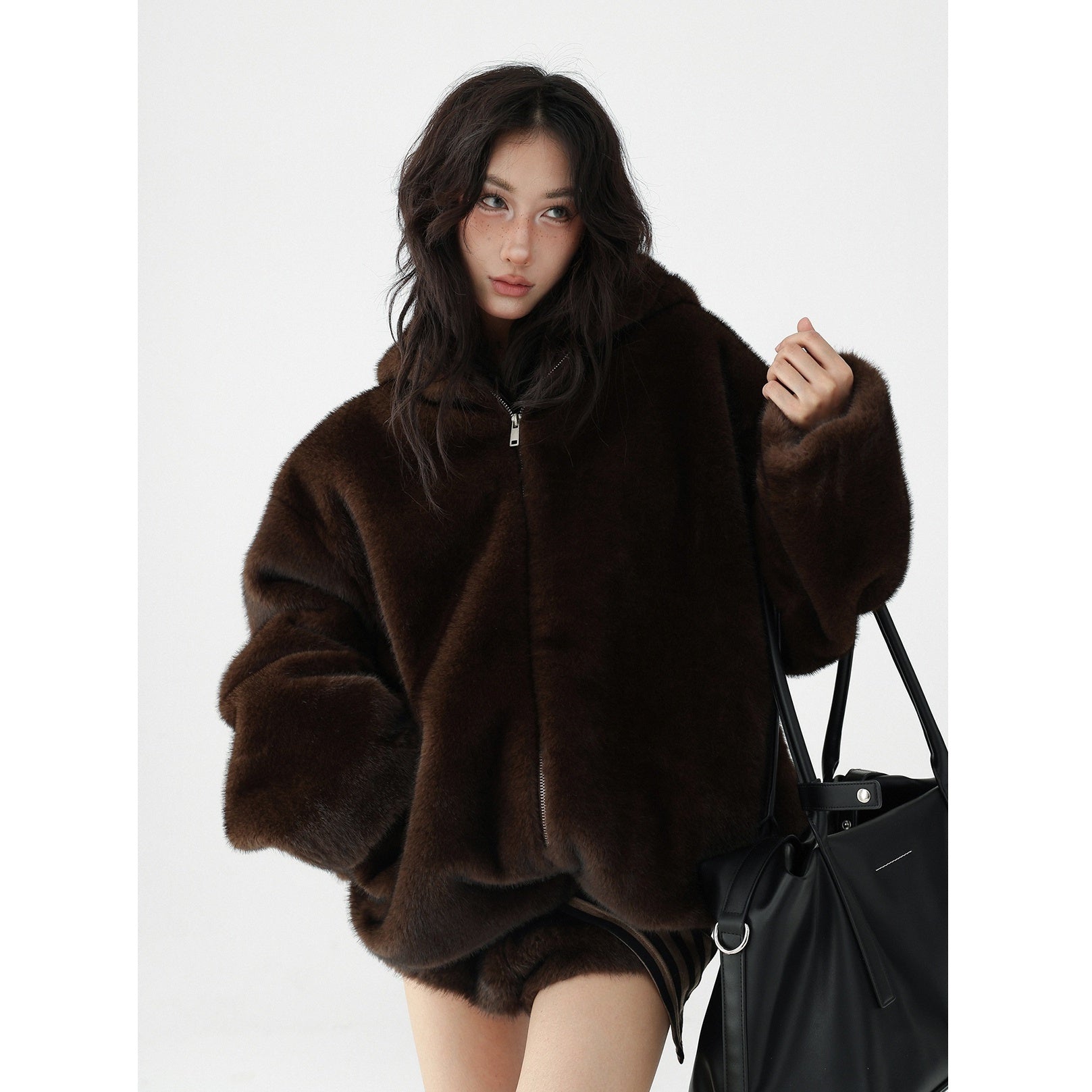 Plush Eco-Fur Hooded Blouson AC7098