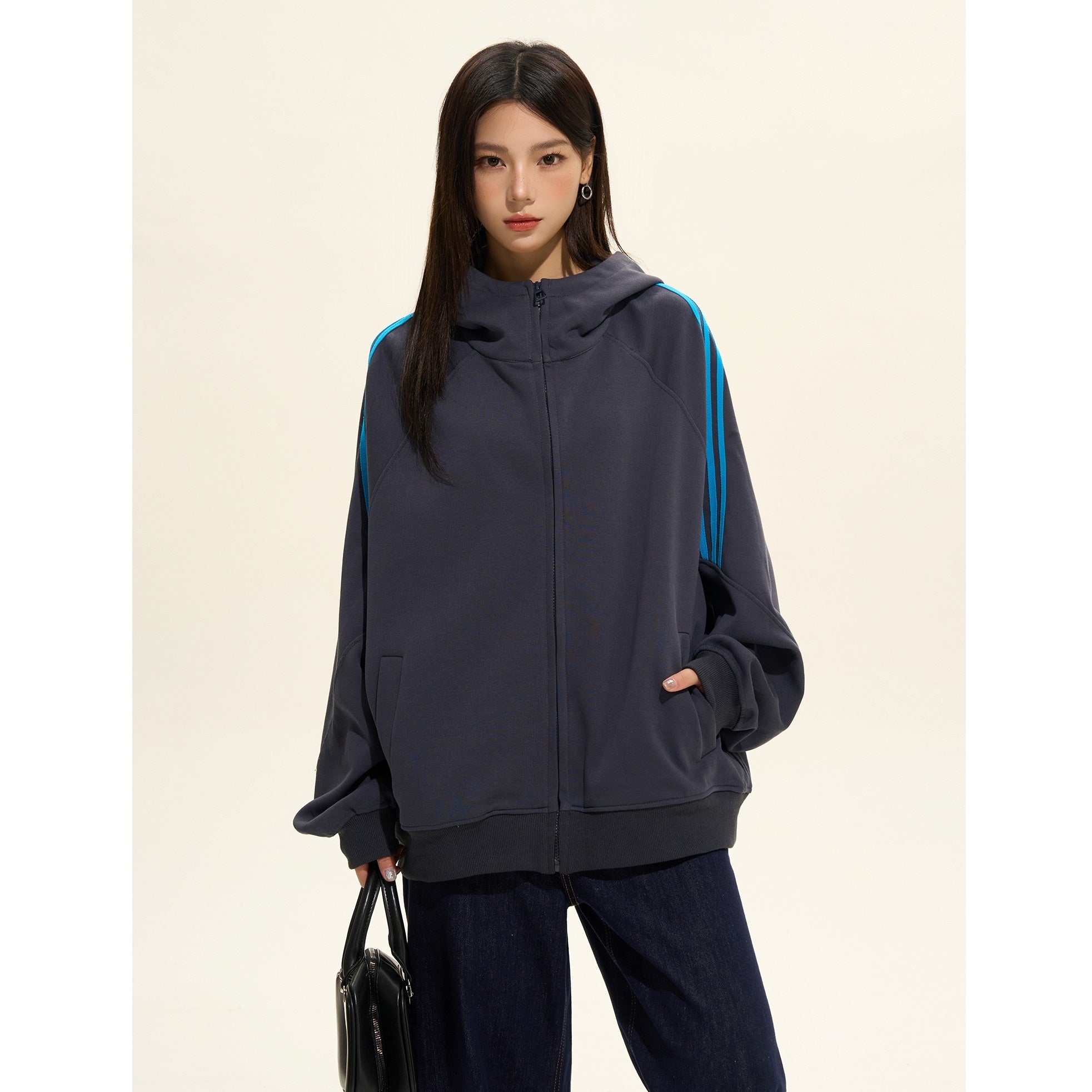 High-neck Striped ZIP-Up Hooded Parka MW9364